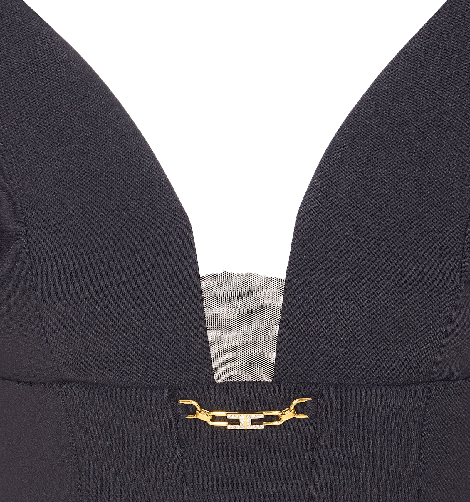 Elisabetta Franchi V-neckline Bra Model Gold Chain In Black