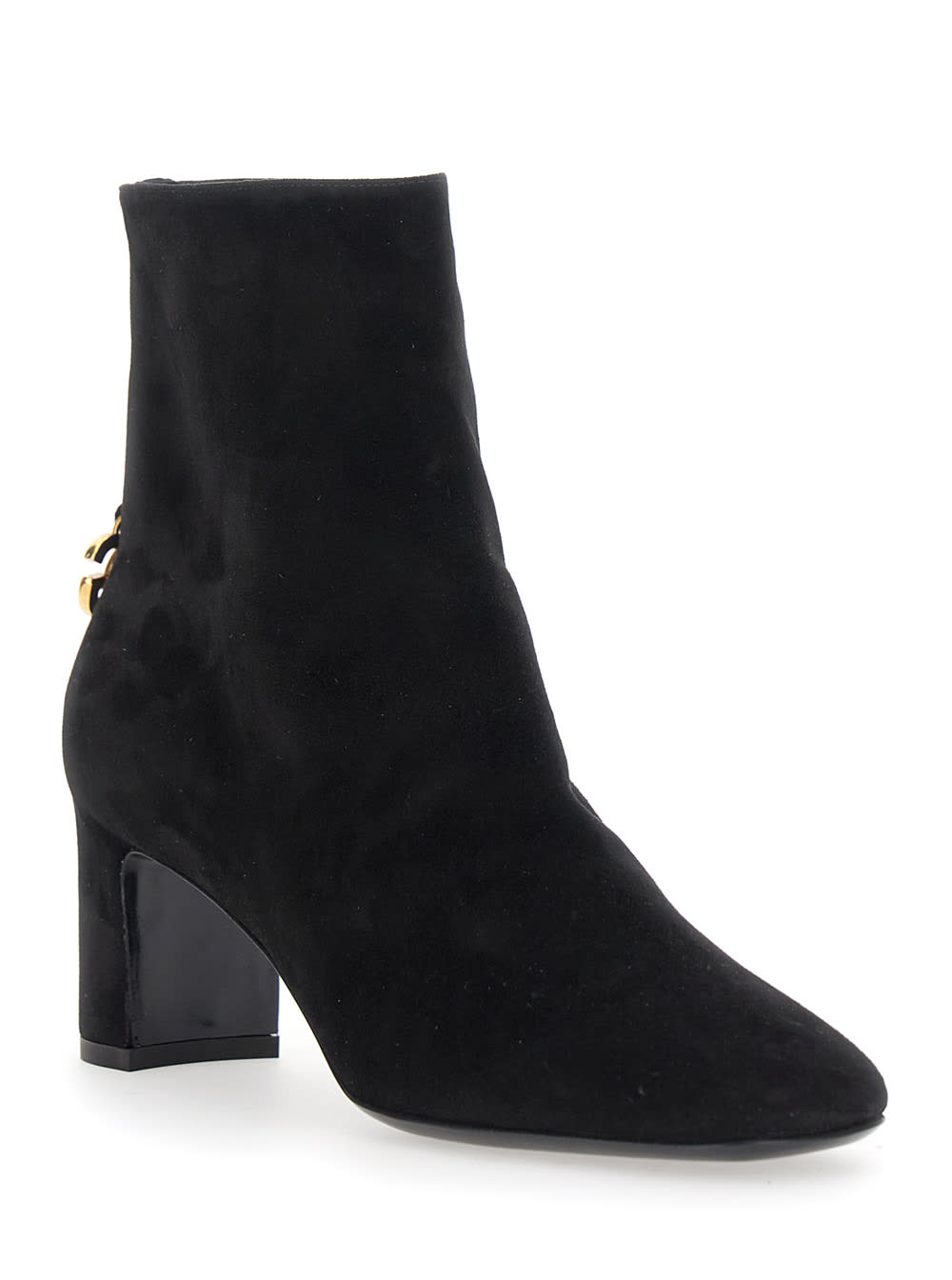 Dolce & Gabbana Black Ankle Boots With Dg Logo Plaque On The Back In Suede Woman In Black