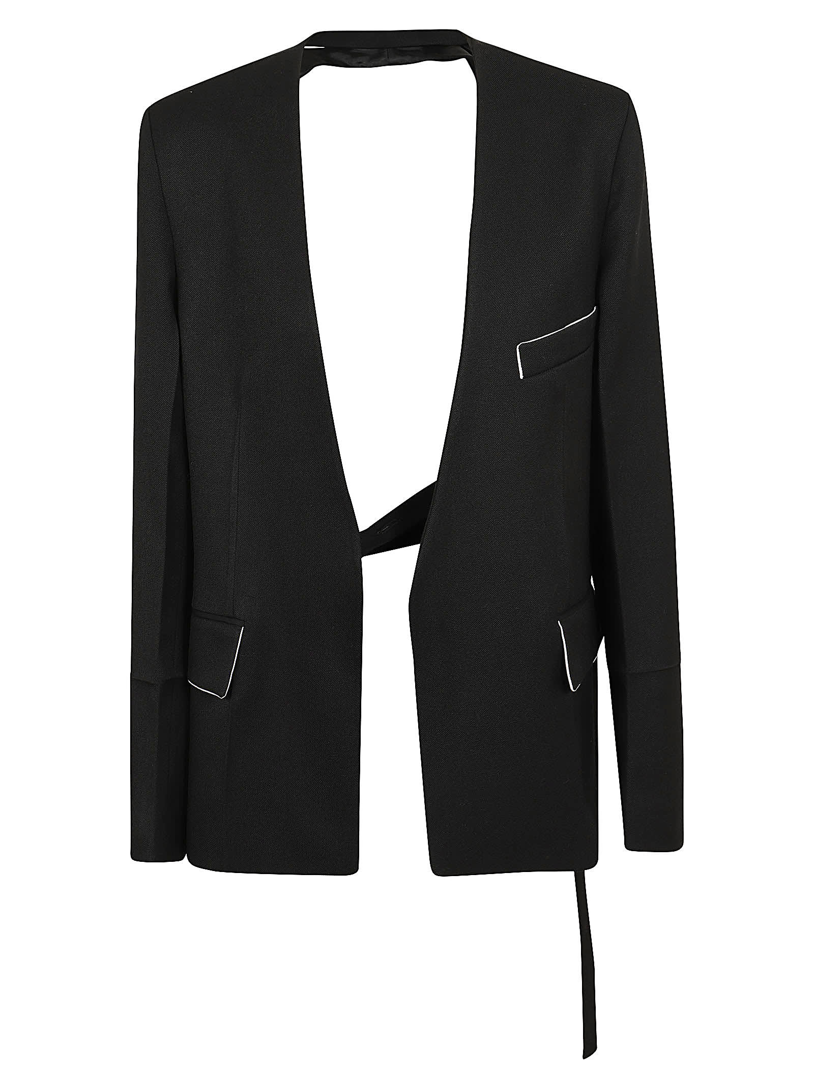 Shop Victoria Beckham Shrunken Collarless Open-back Jacket In Black