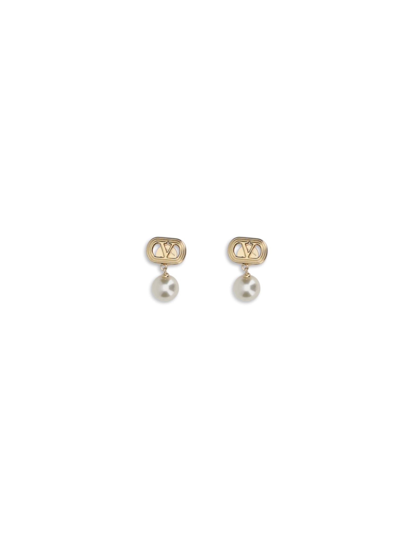 Valentino Ovalette Metal Earrings With Swarovski Pearls In Gold