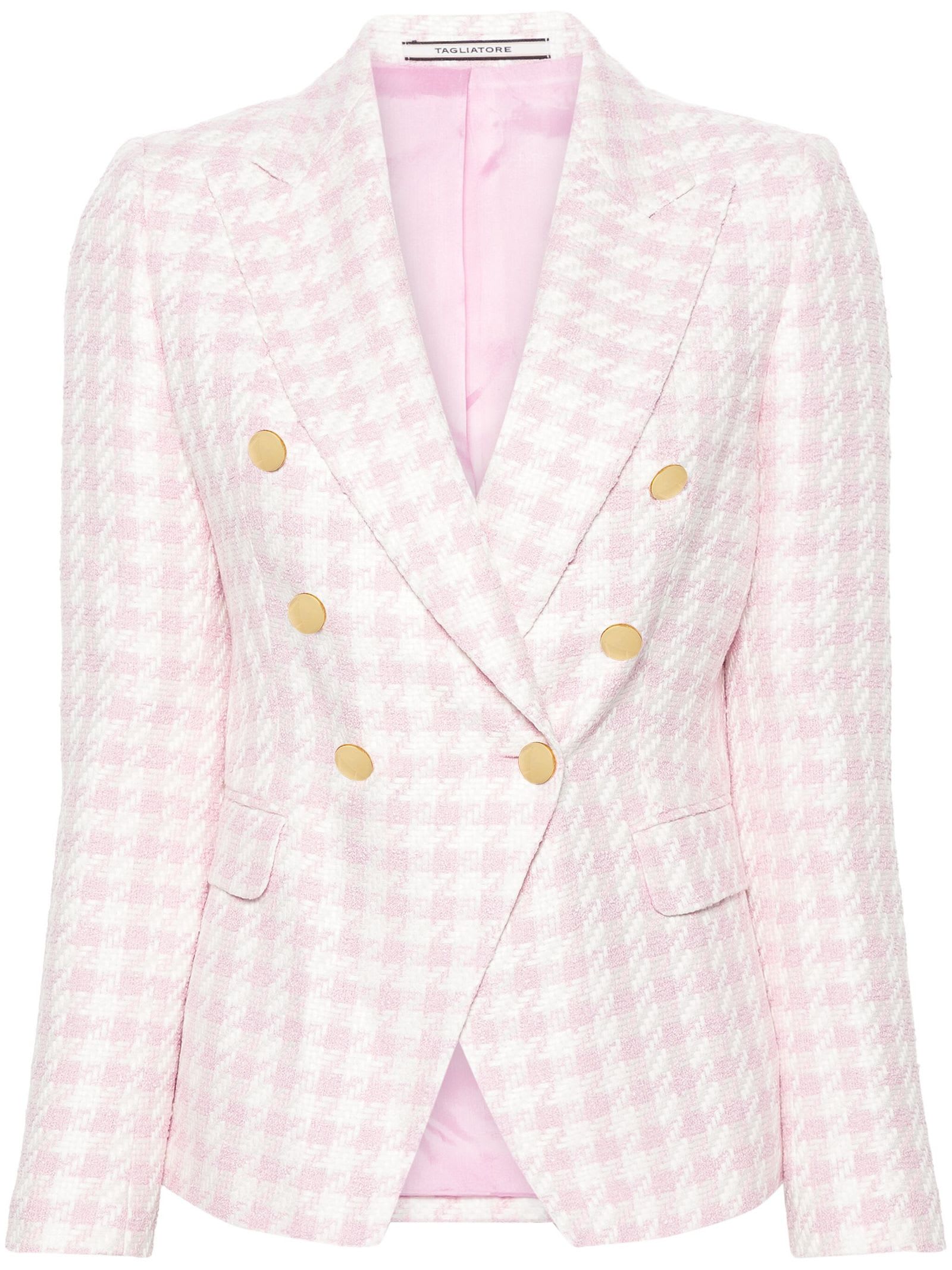 Shop Tagliatore Pink And White Linen Blend Blazer