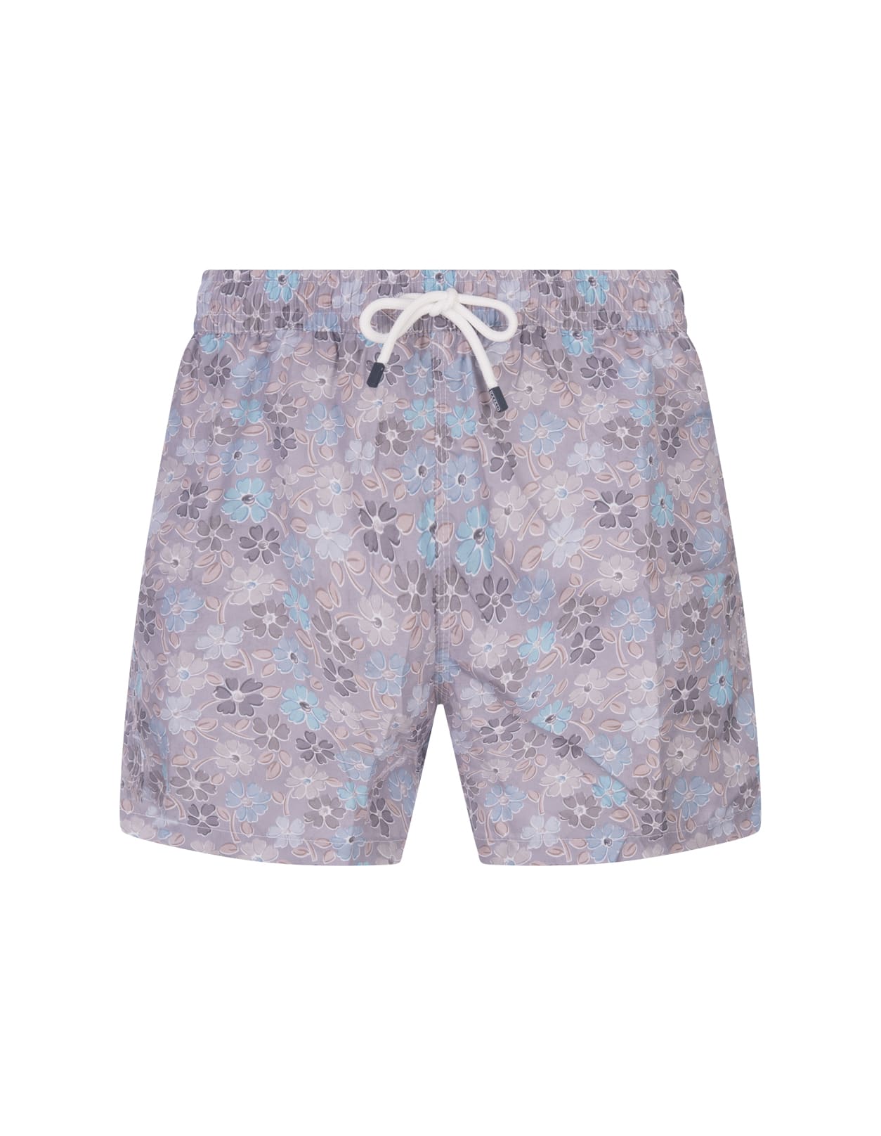 Purple Swim Shorts With Multicoloured Flower Pattern