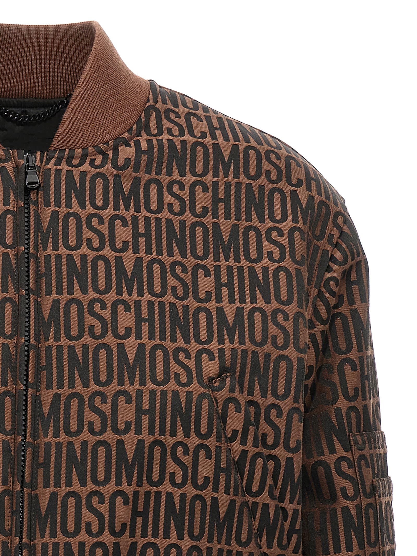 Moschino, Monogram Jacquard Bomber Jacket Brown