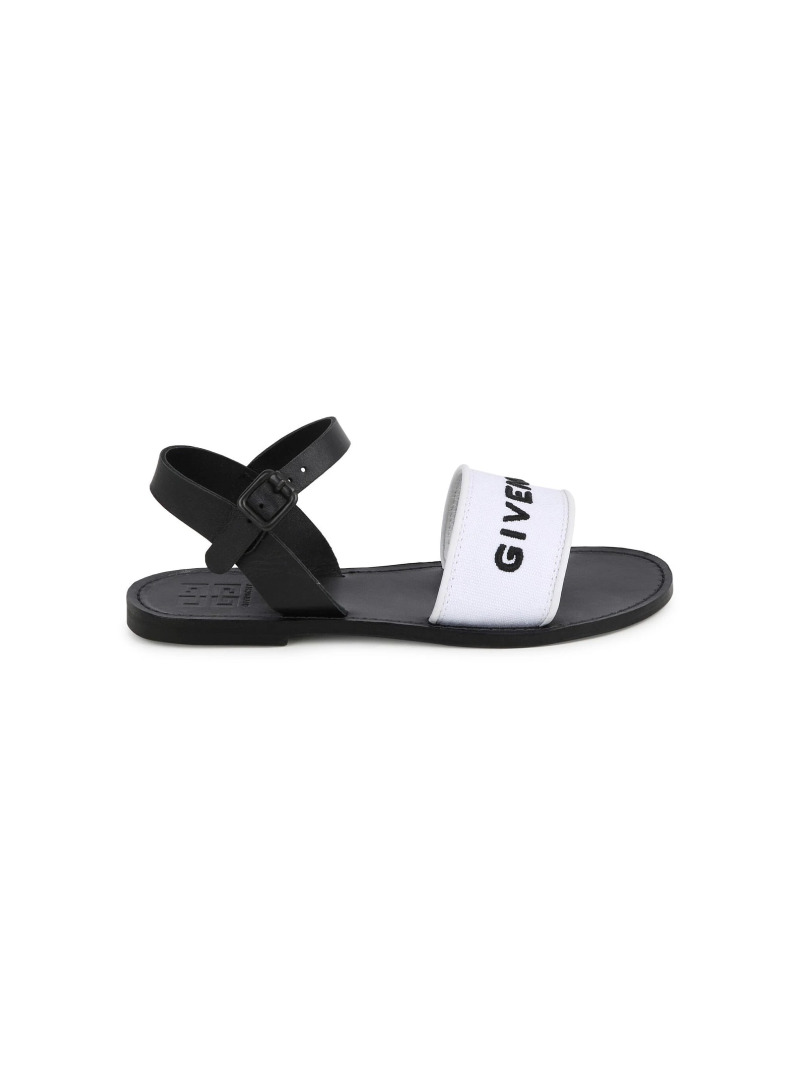 Shop Givenchy Black And White Sandals With Logo