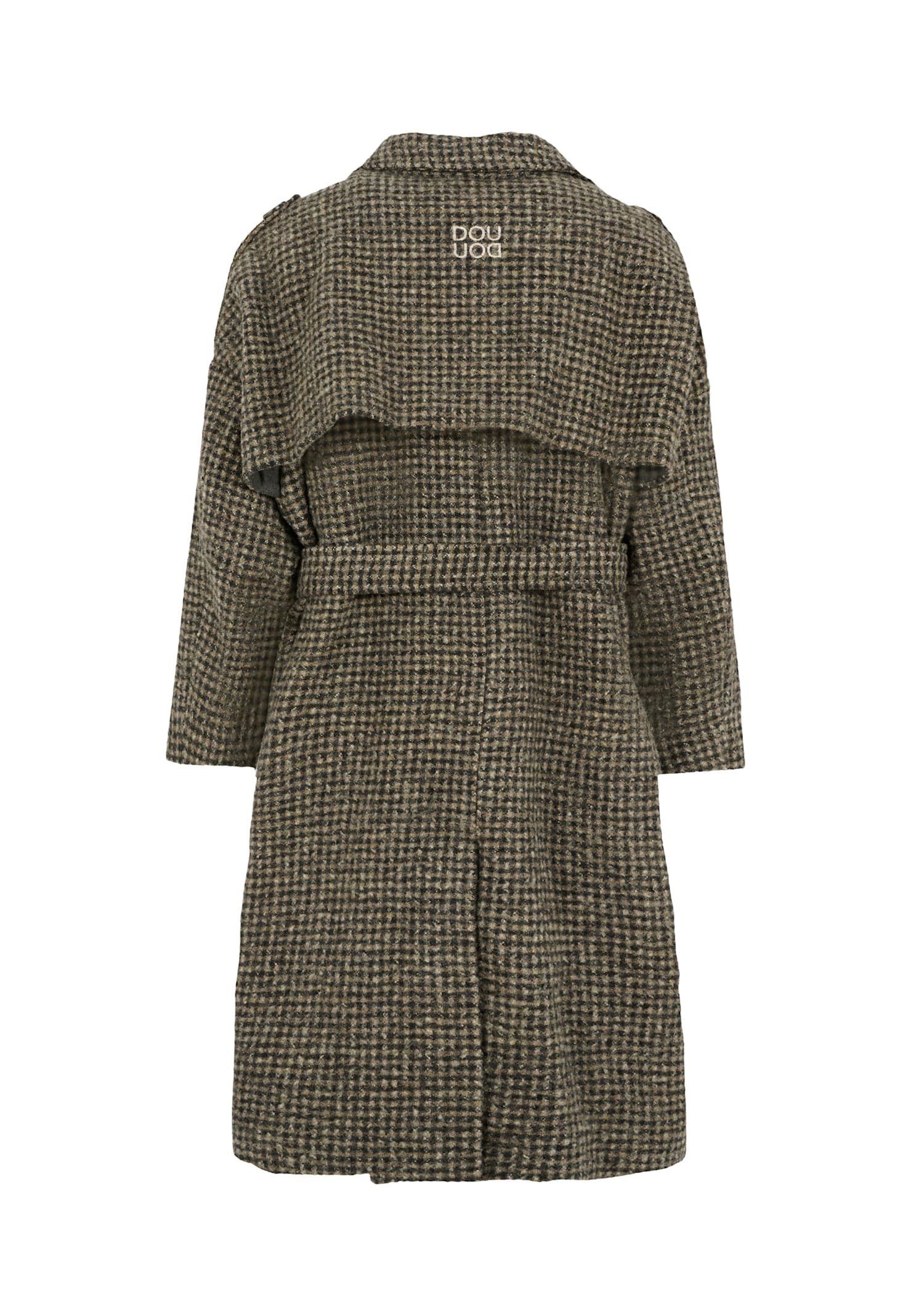 Douuod Oversized Brown Coat For Girl With Logo In Green