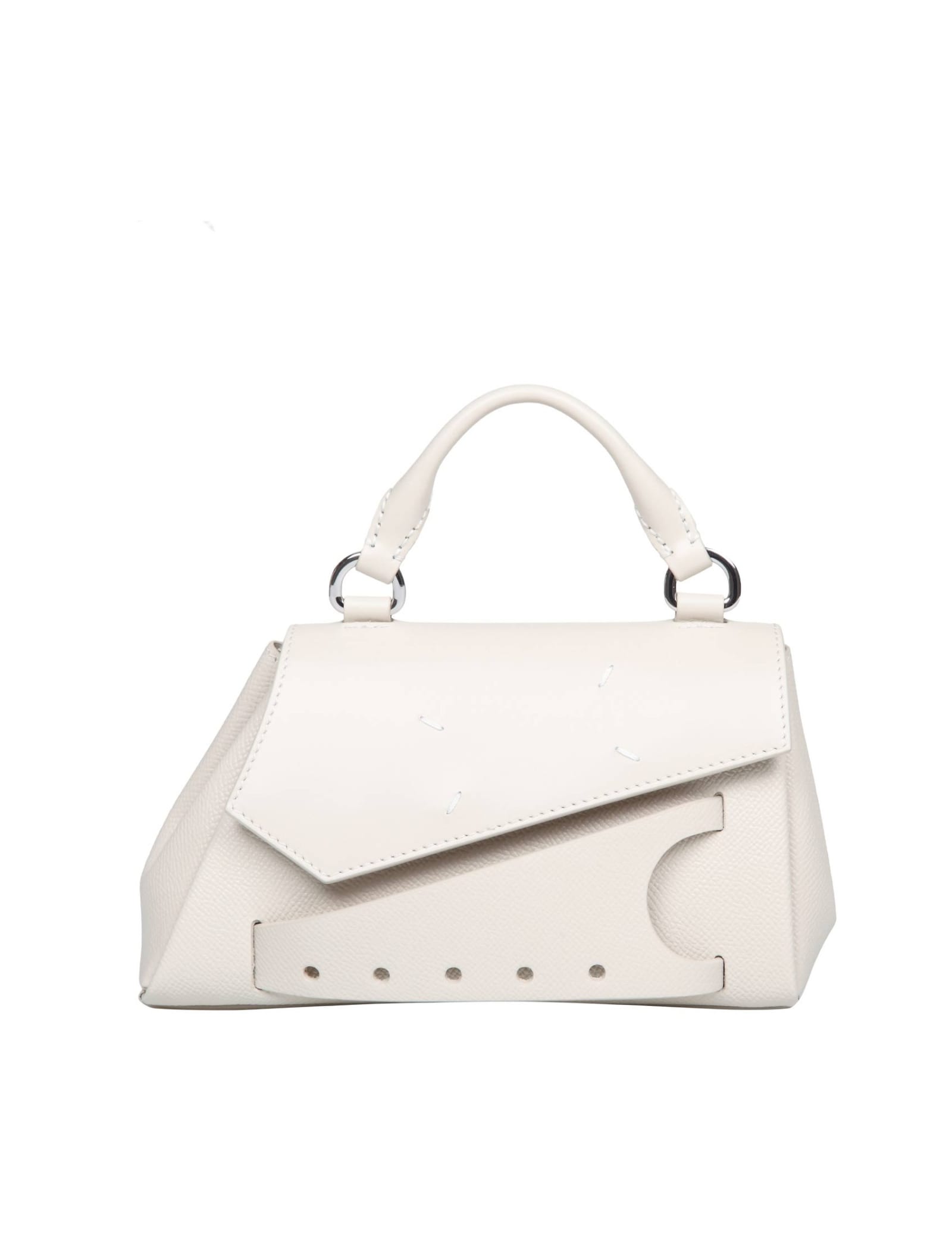 Maison Margiela Asymmetric Handbag In Ivory Color Leather In White