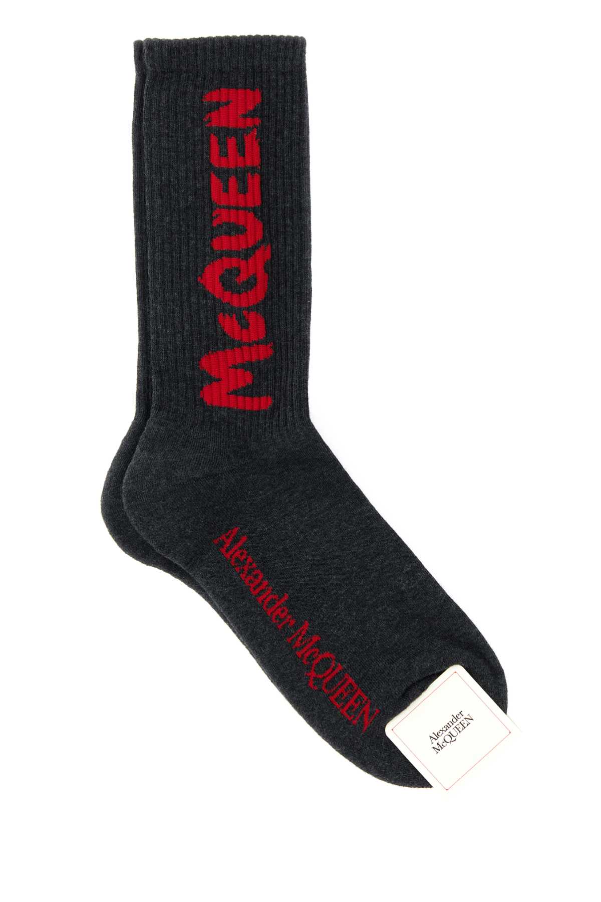 Shop Alexander Mcqueen Graphite Stretch Cotton Blend Socks In Blackred