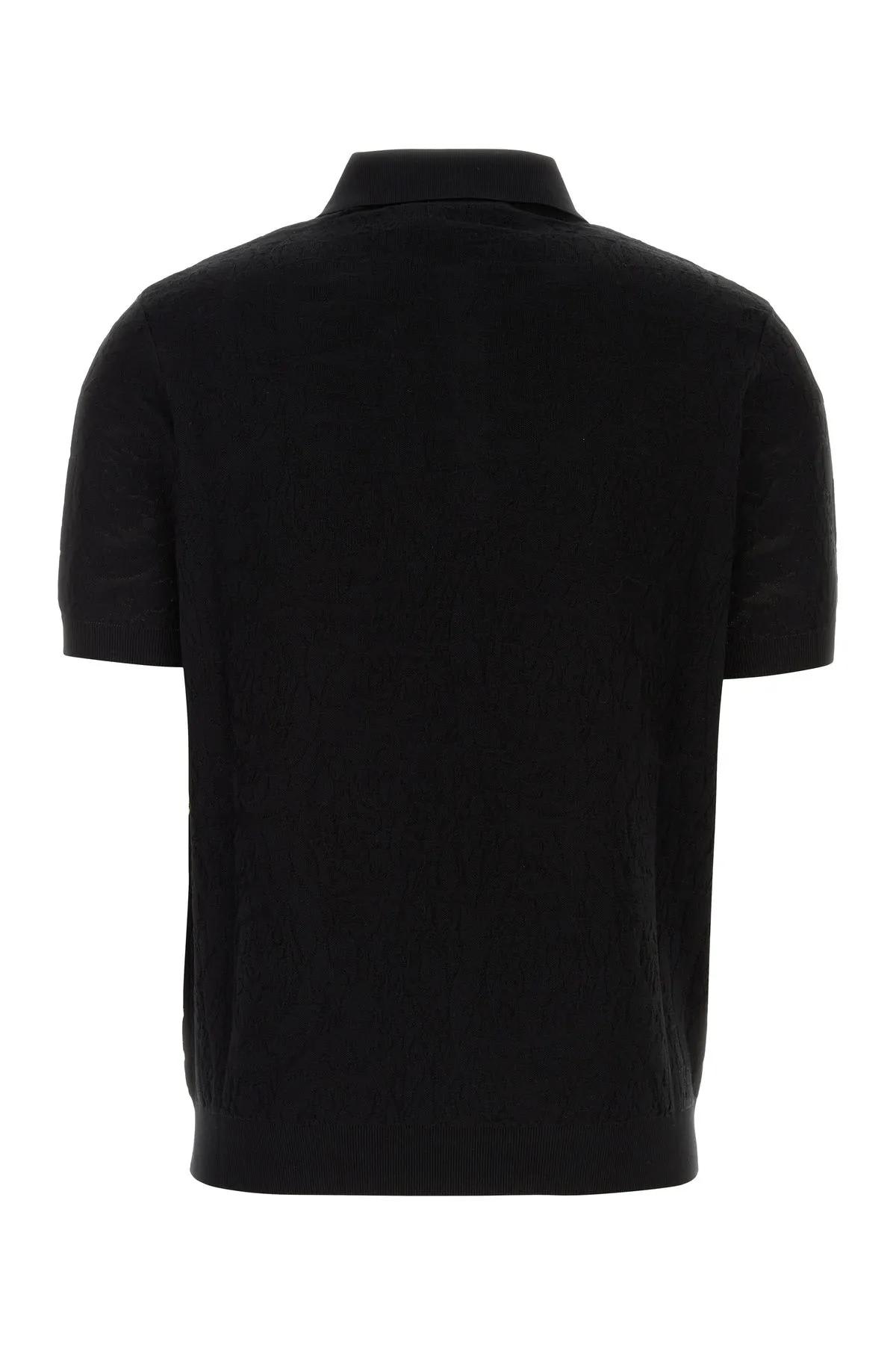 Shop Versace Black Silk Blend Polo Shirt In Nero