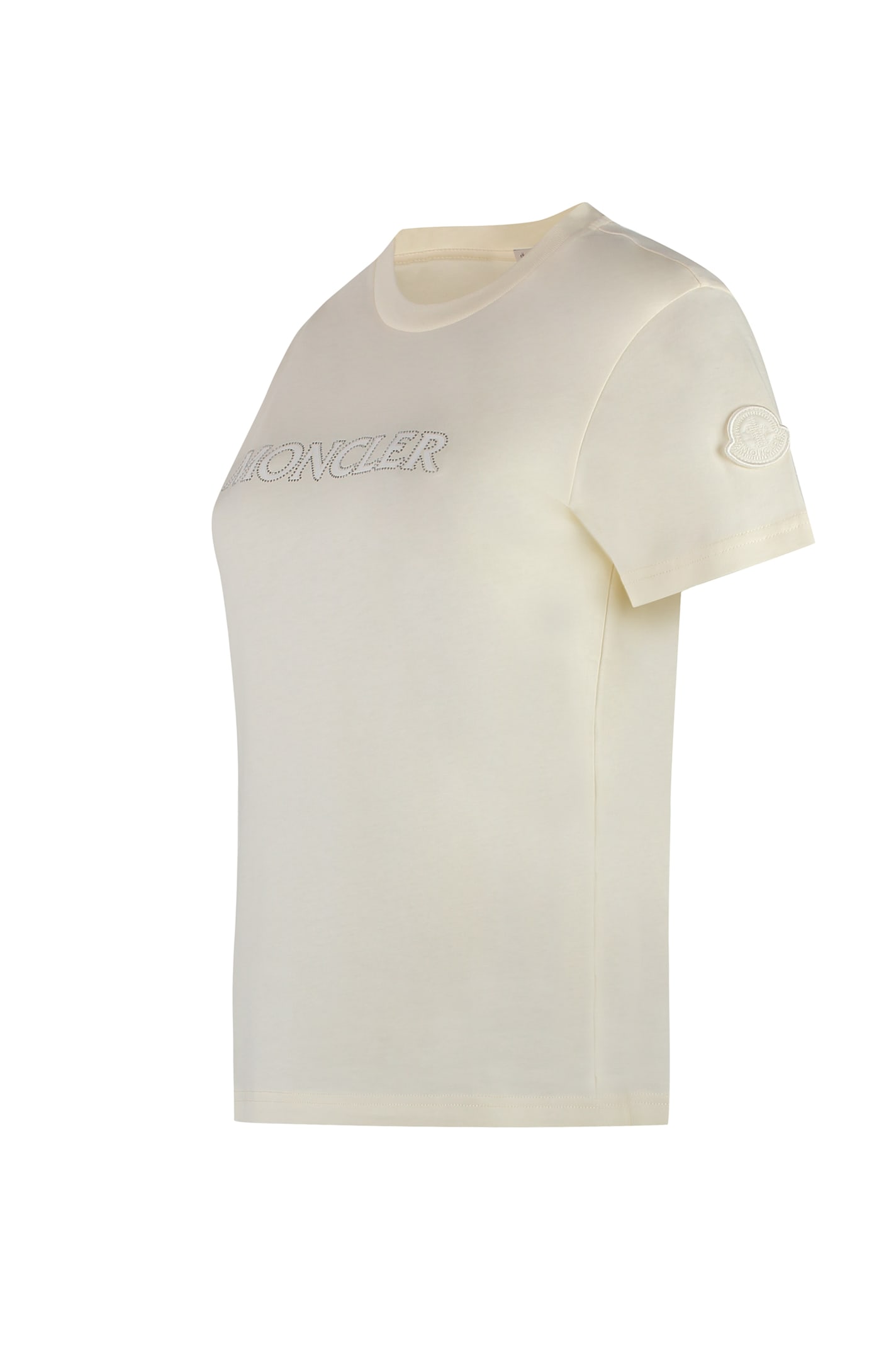 Shop Moncler Logo Cotton T-shirt In Ivory