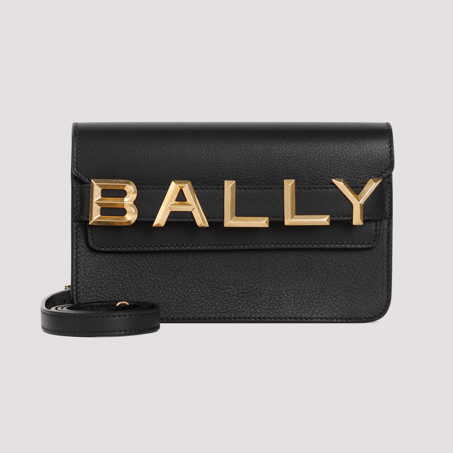 Shop Bally Logo Grained Calf Leather Shoulder Bag In O Black Oro