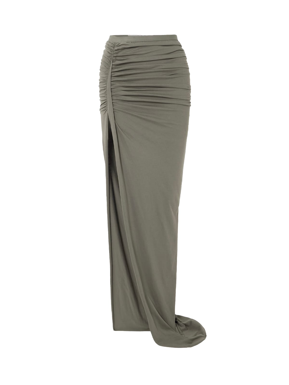 Rick Owens Edfu Asymmetric Ruched Cotton-jersey Maxi Skirt In Gray