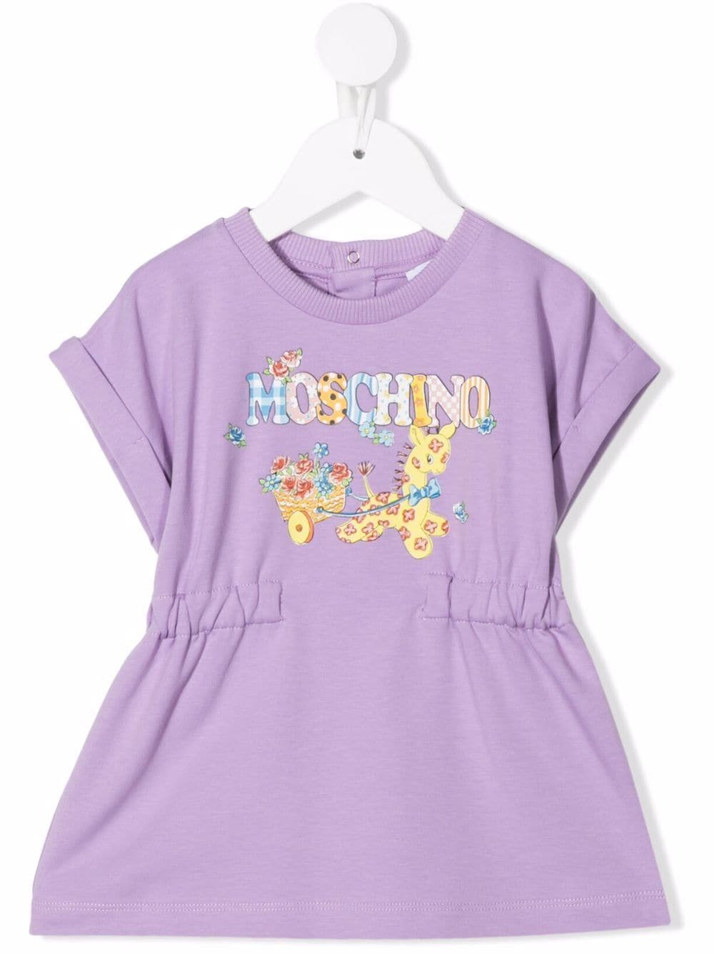 Moschino Baby Dress In Lilac Sweatshirt With Calico Giraffe Print