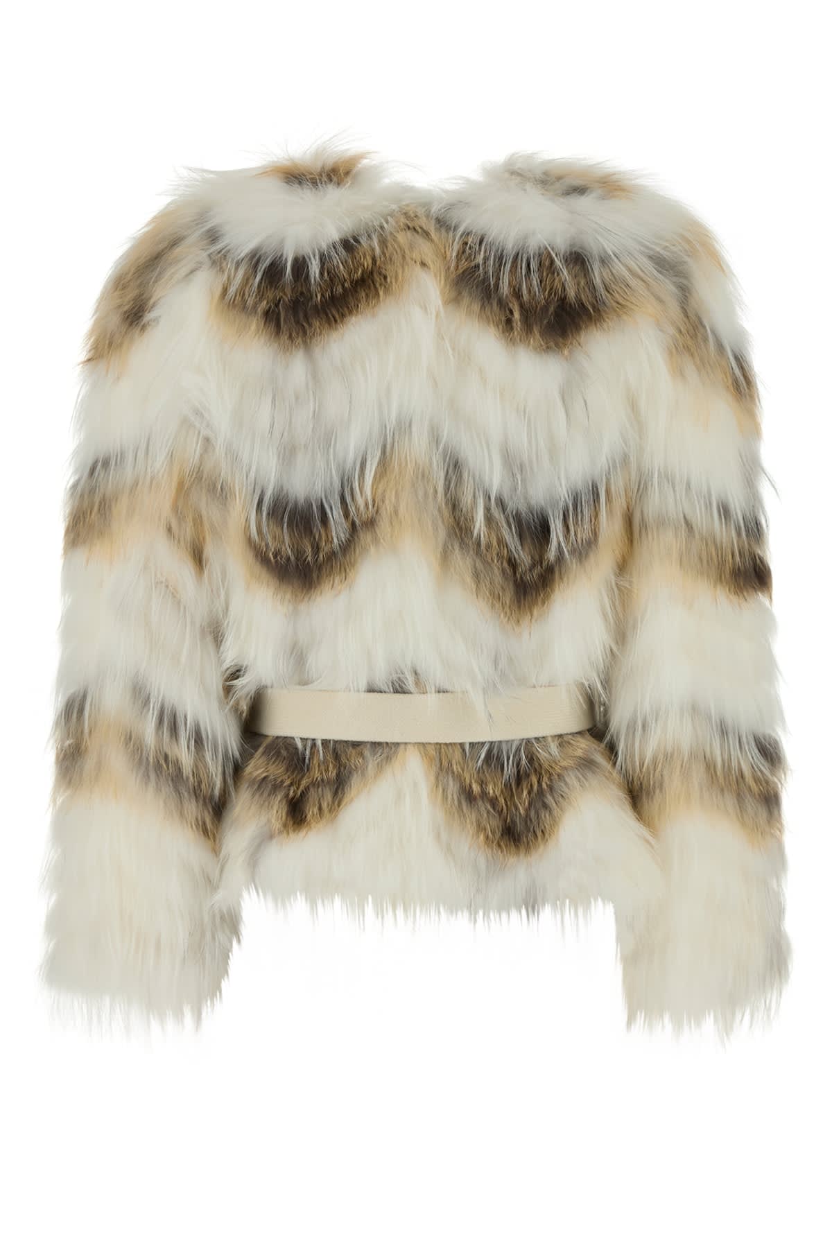 Yves Salomon 55cm Belted Faux Fur Texture Jacket In Multi