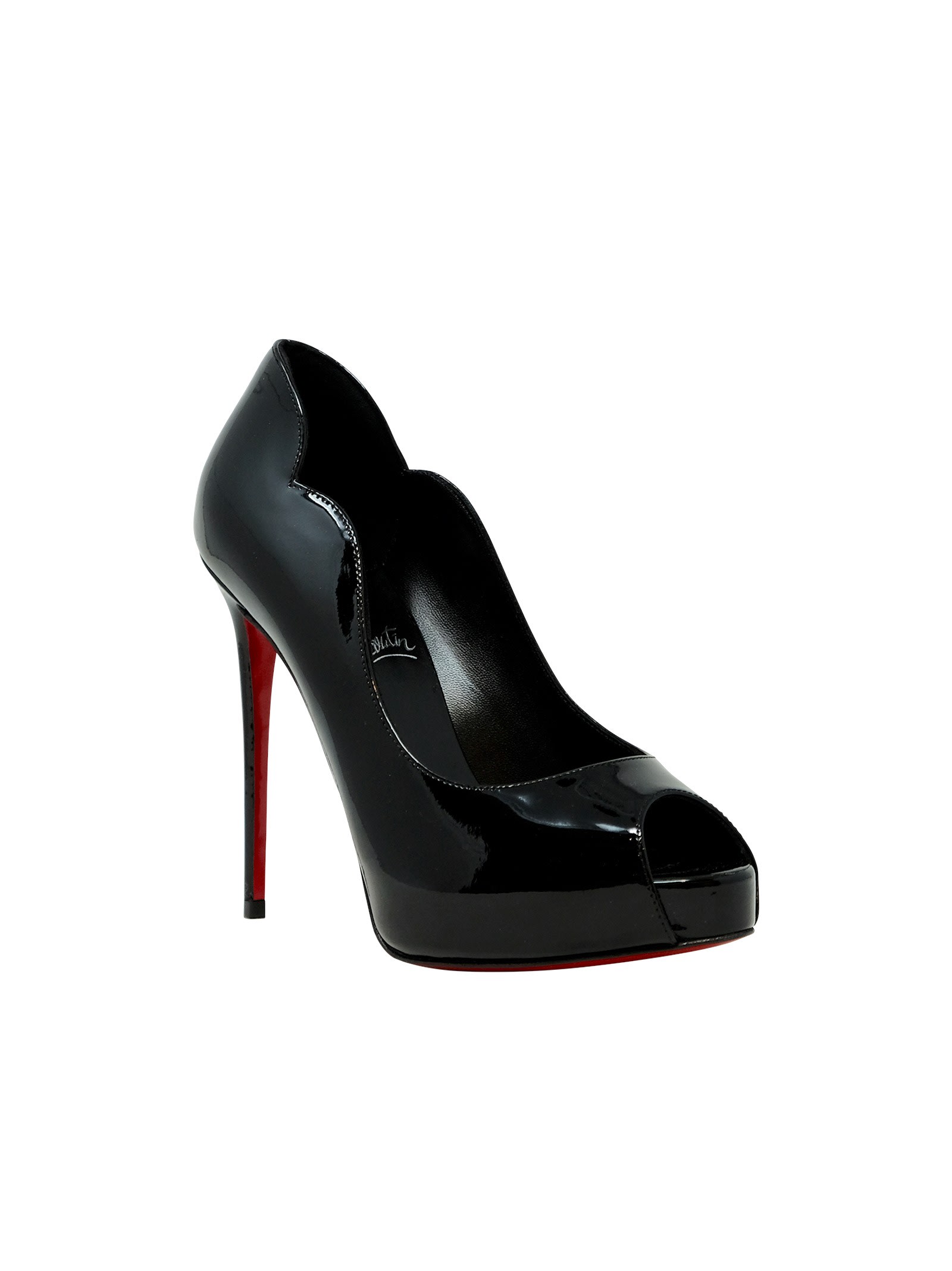 Shop Christian Louboutin Black Patent Leather Hot Chick Alta 120 Pumps