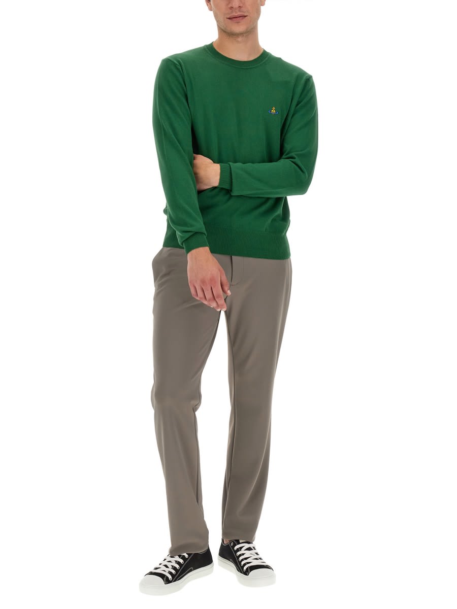 Vivienne Westwood Embroidered Orb Crew Neck Sweater In Green