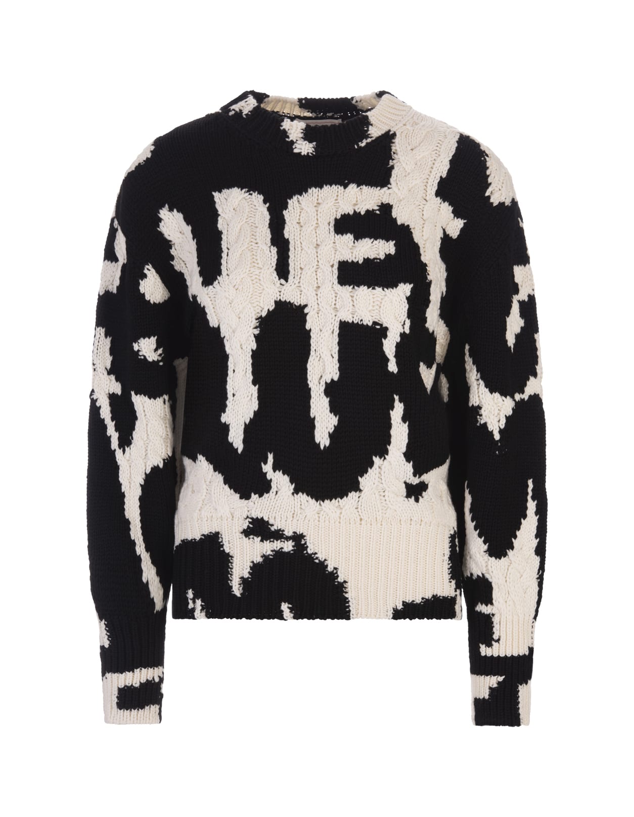 Alexander McQueen Woman Mcqueen Graffiti Inlaid Sweater In Black And Ivory Wool