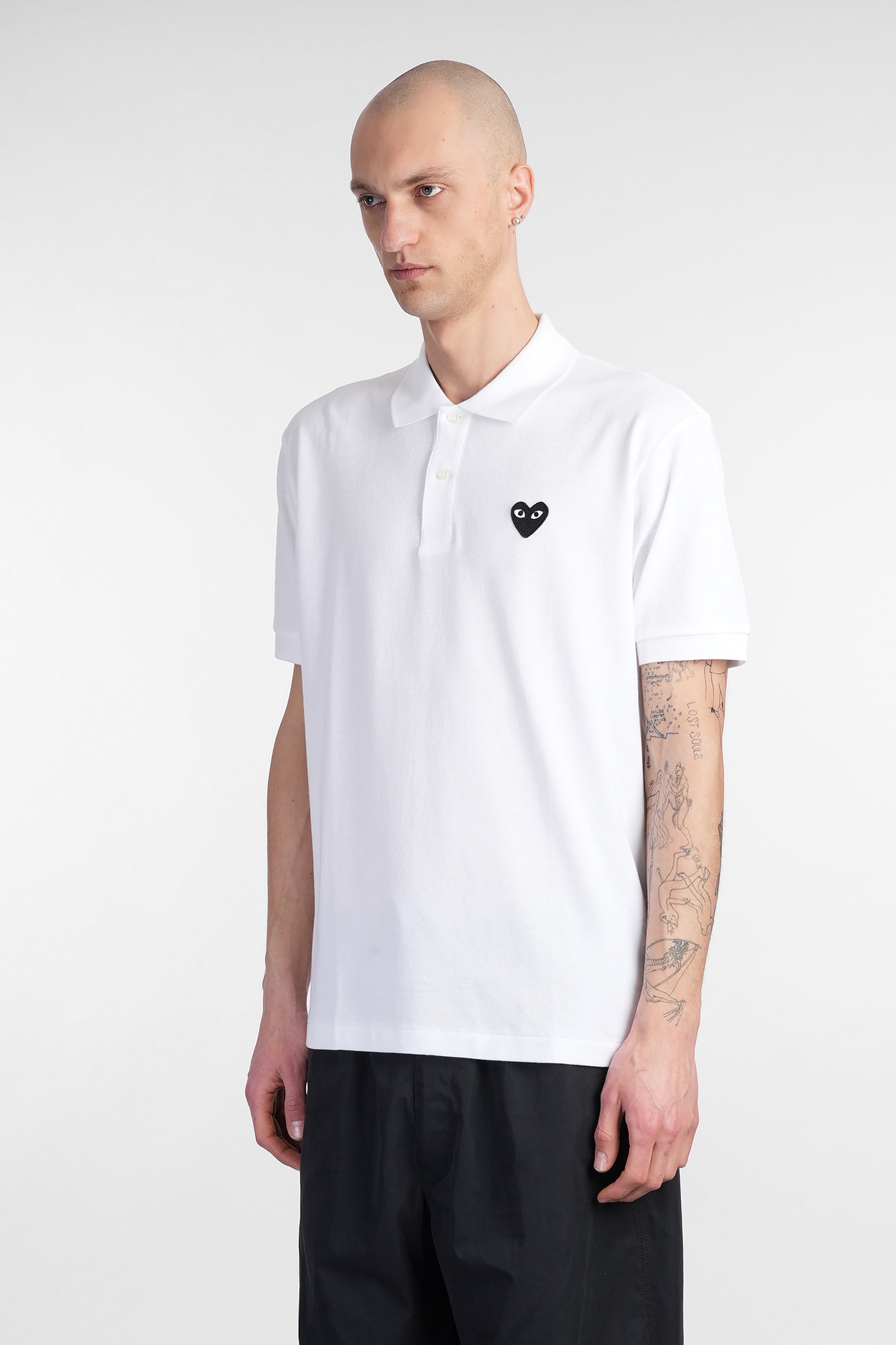 Comme Des Garçons Play Heart Patch Polo Shirt In White