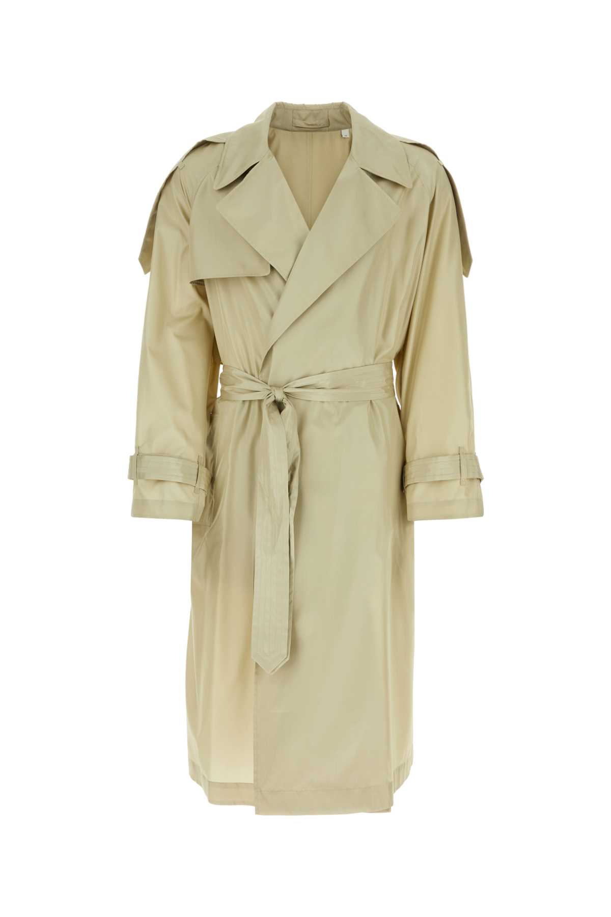 Shop Burberry Sand Silk Trench Coat In Beige