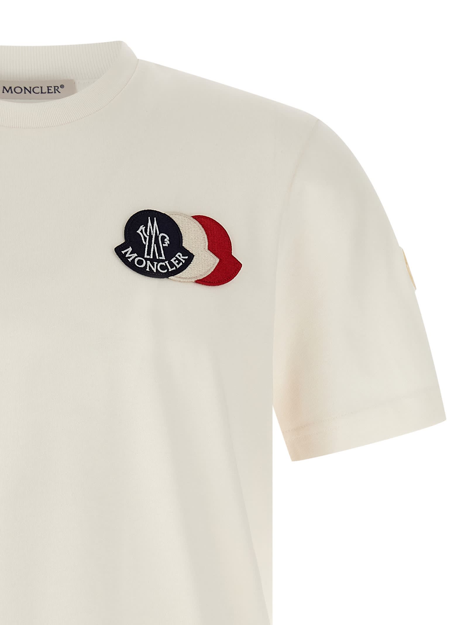 Moncler Cotton T-shirt With Ribbed Crew Neck And Signature Logo Patches In White