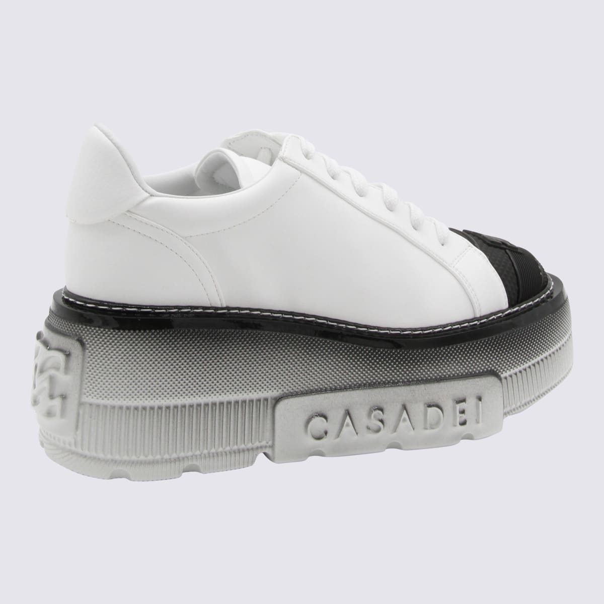 Shop Casadei White And Black Leather Sneakers