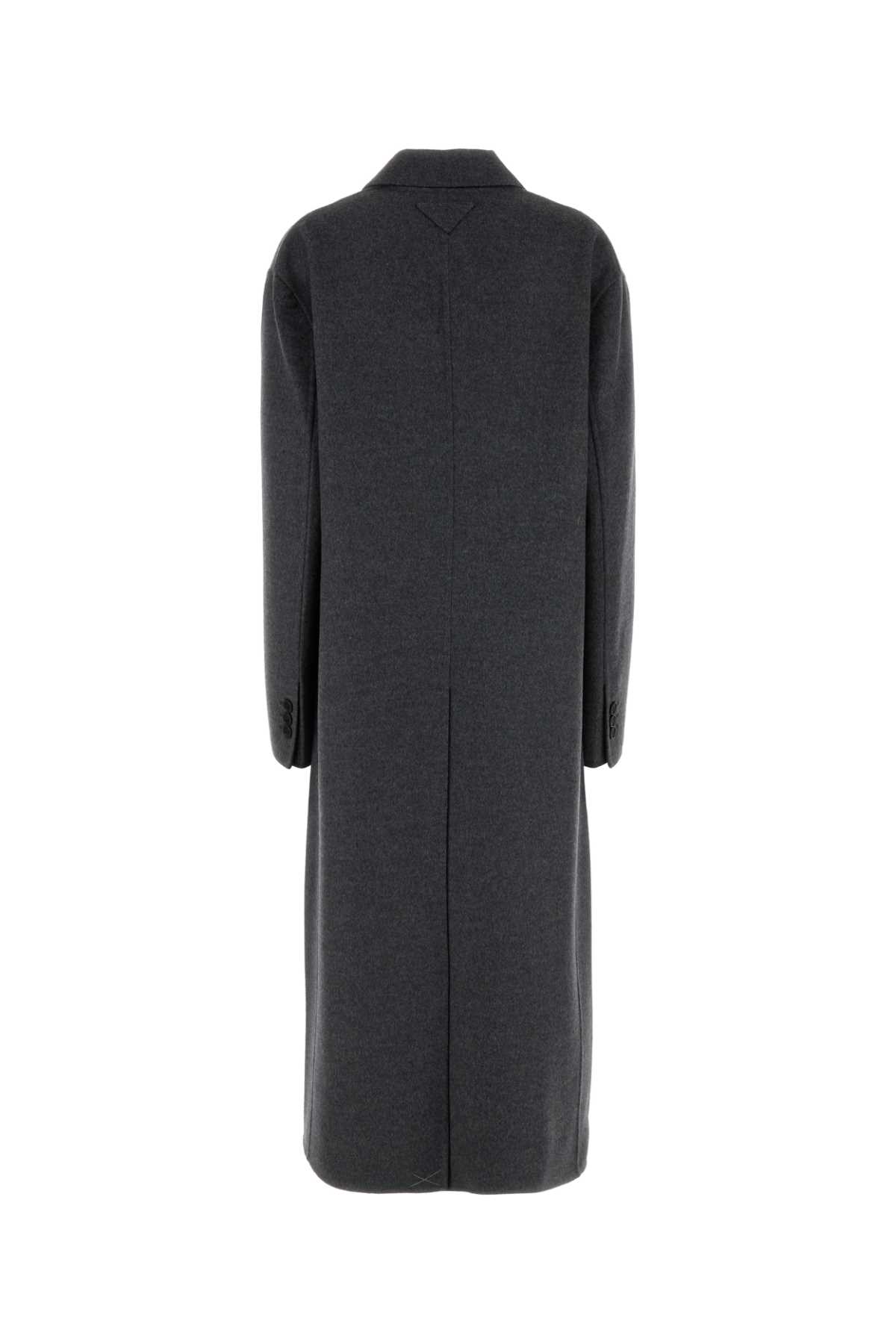 Prada Back Slit Wool Blend Coat In Gray