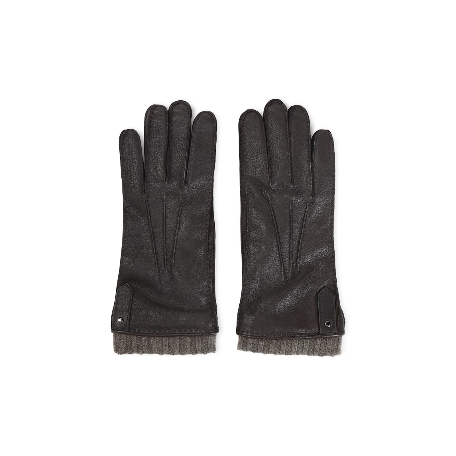 Canali Ribbed-trim Leather Gloves In Gold