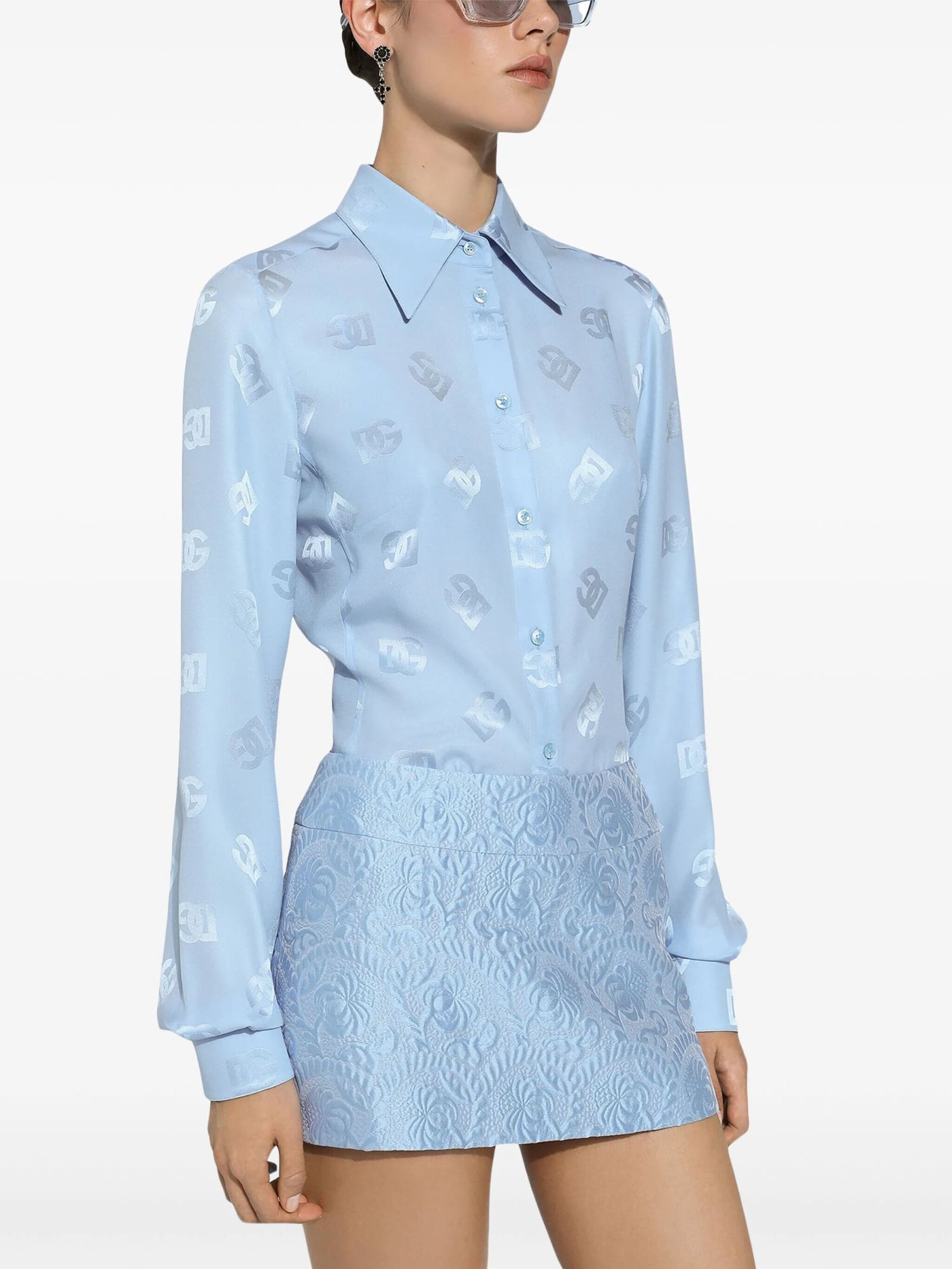 Shop Dolce & Gabbana Light Blue Silk Shirt In Azzurro