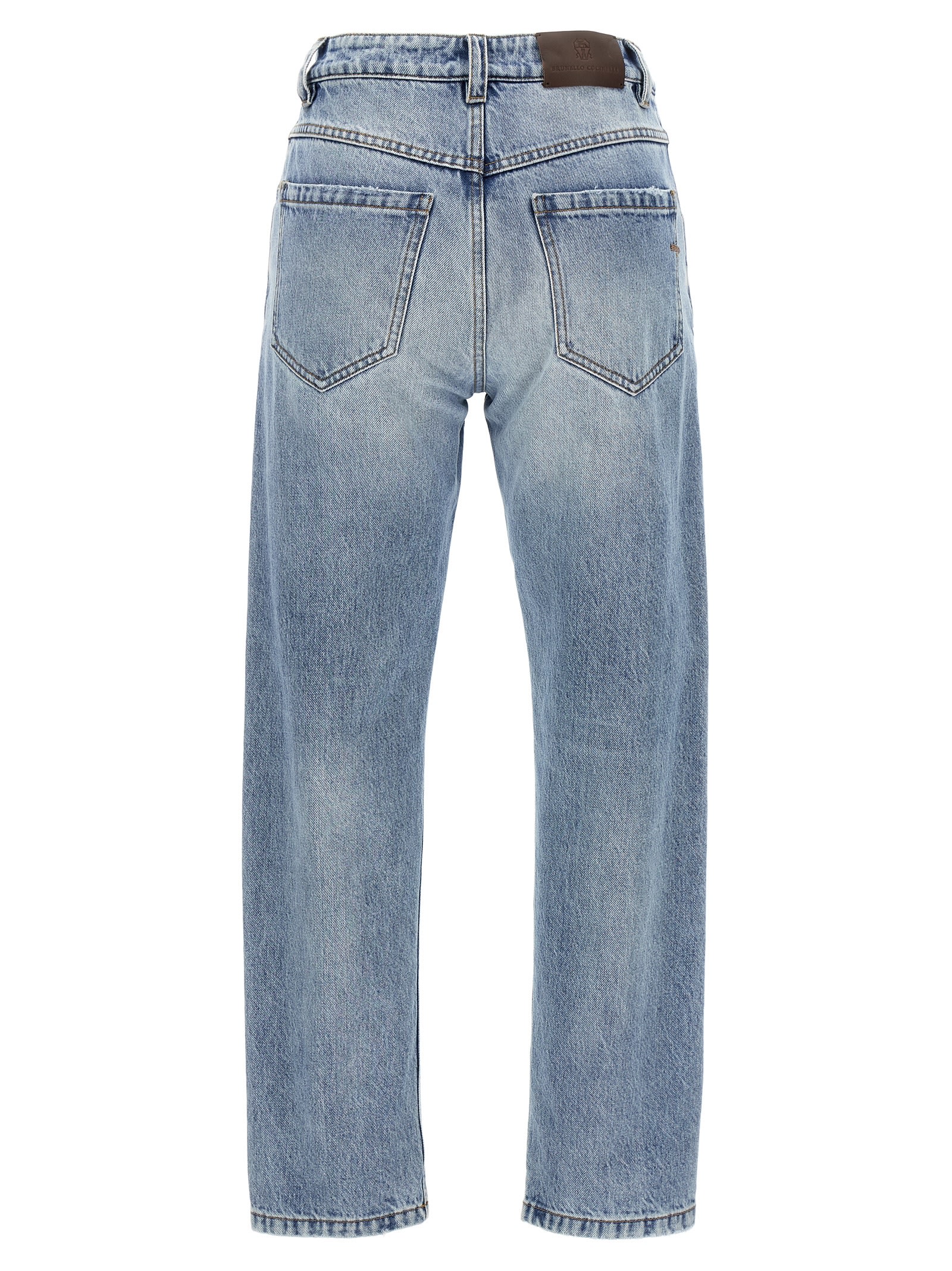 Shop Brunello Cucinelli Straight Leg Mid Rise Jeans In Blue