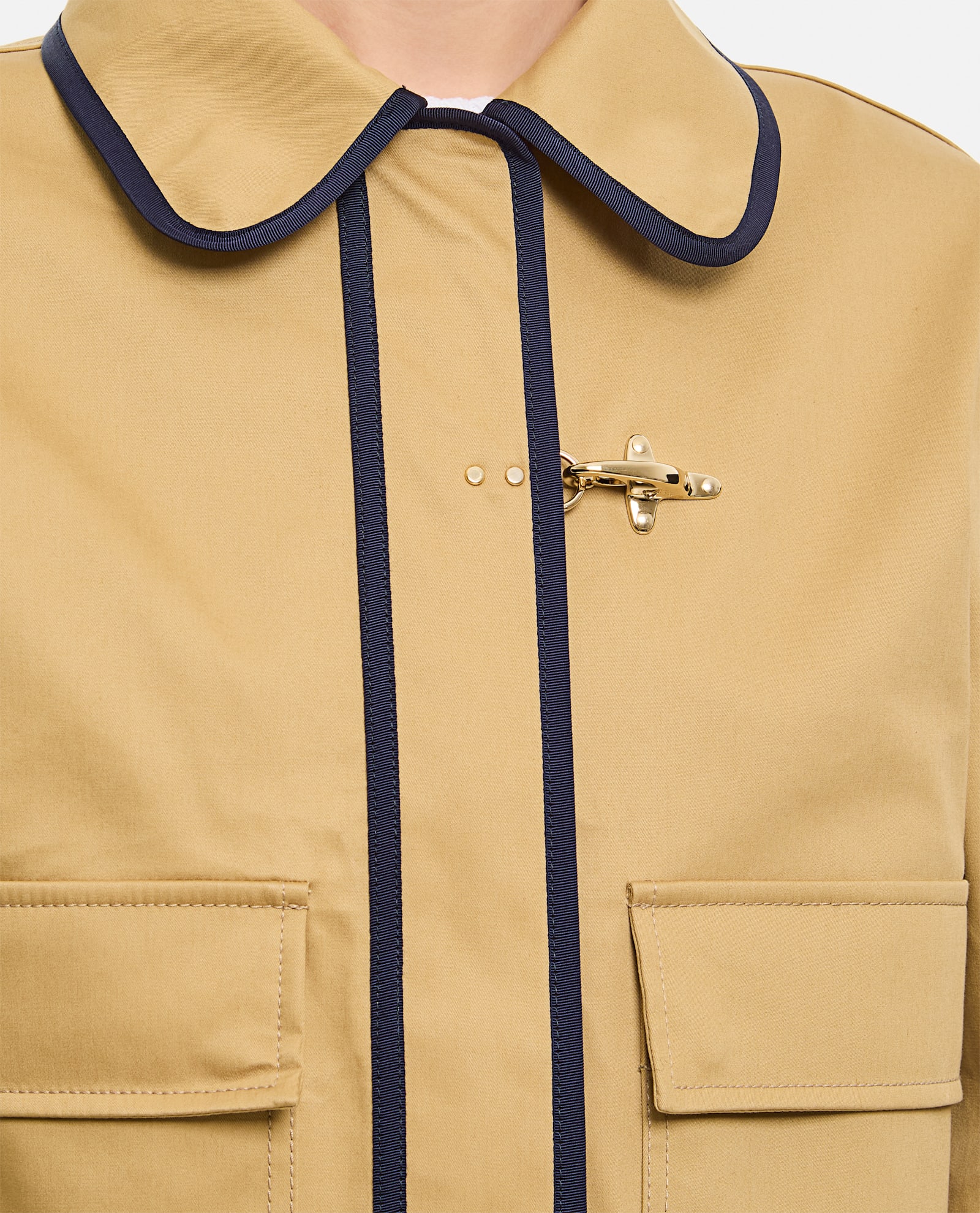 Fay Stretch Gabardine Pea Coat With Hook In Beige