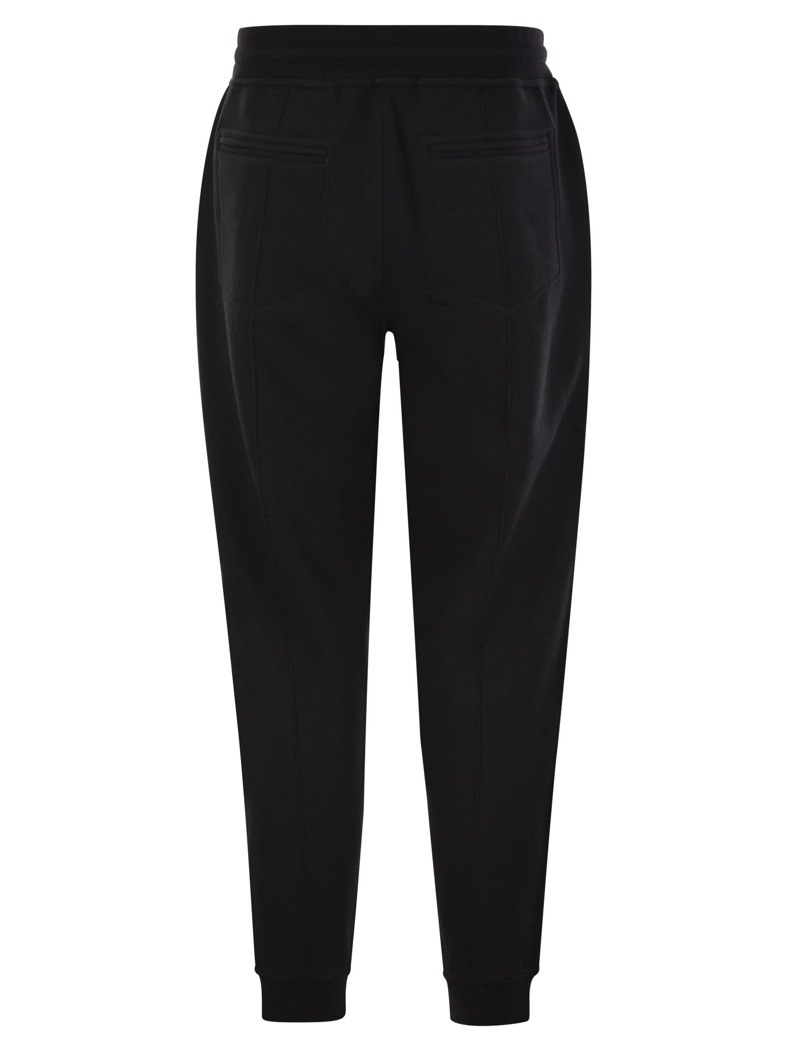 Shop Brunello Cucinelli Double Fleece Trousers In Cotton, Cashmere And Silk With Crête And Elasticated Hem In Black