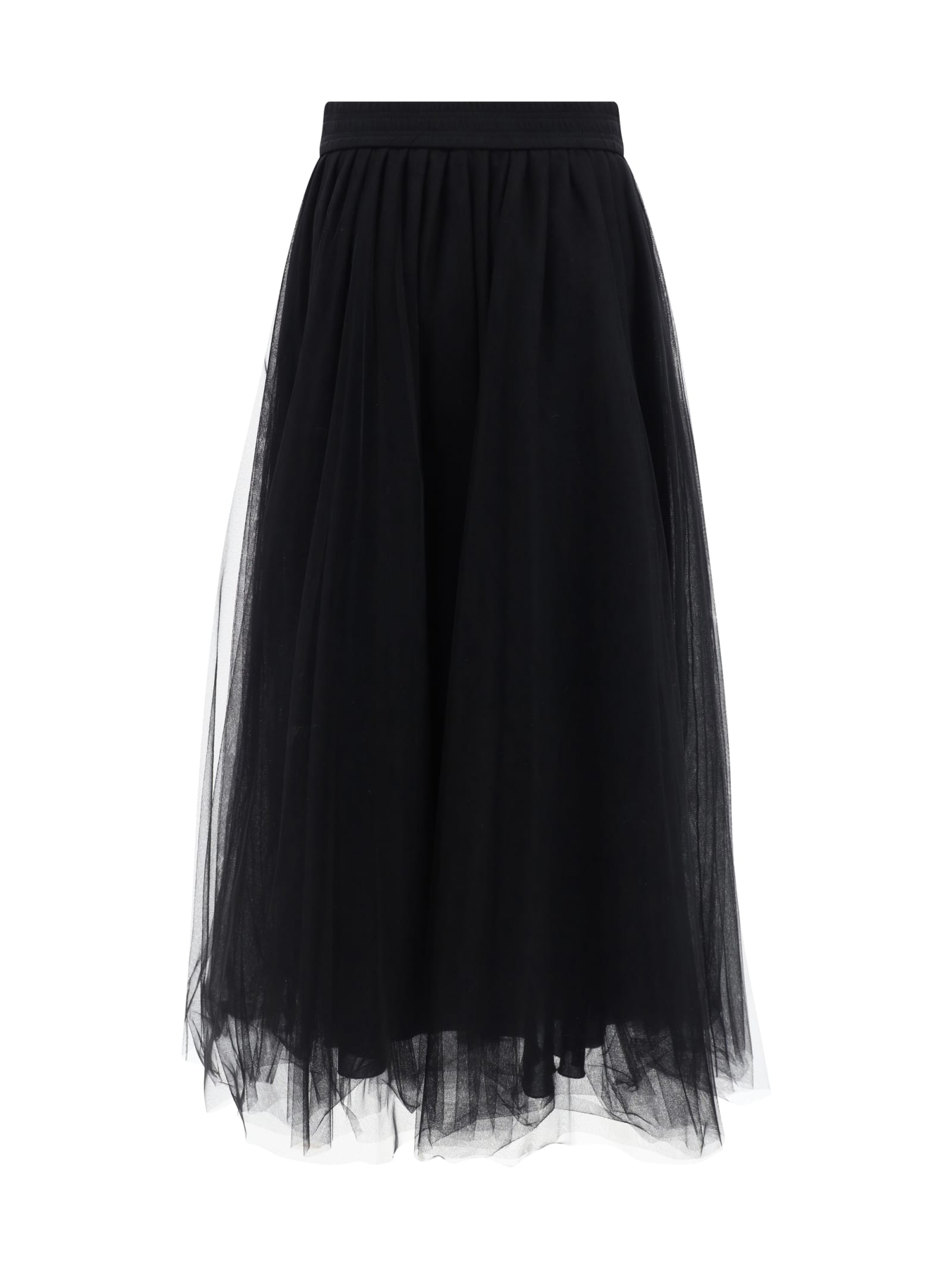 Fabiana Filippi Maxi Skirt With Tulle Overlay And Elastic Waistband In Nero