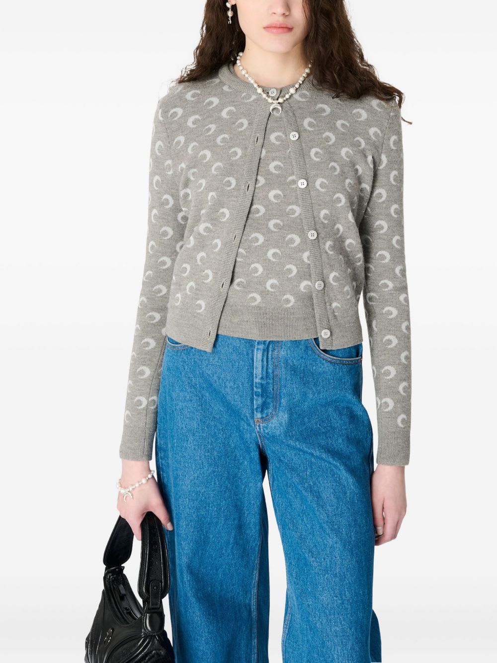 Marine Serre Crescent Moon Pattern Knit Cardigan In Multi