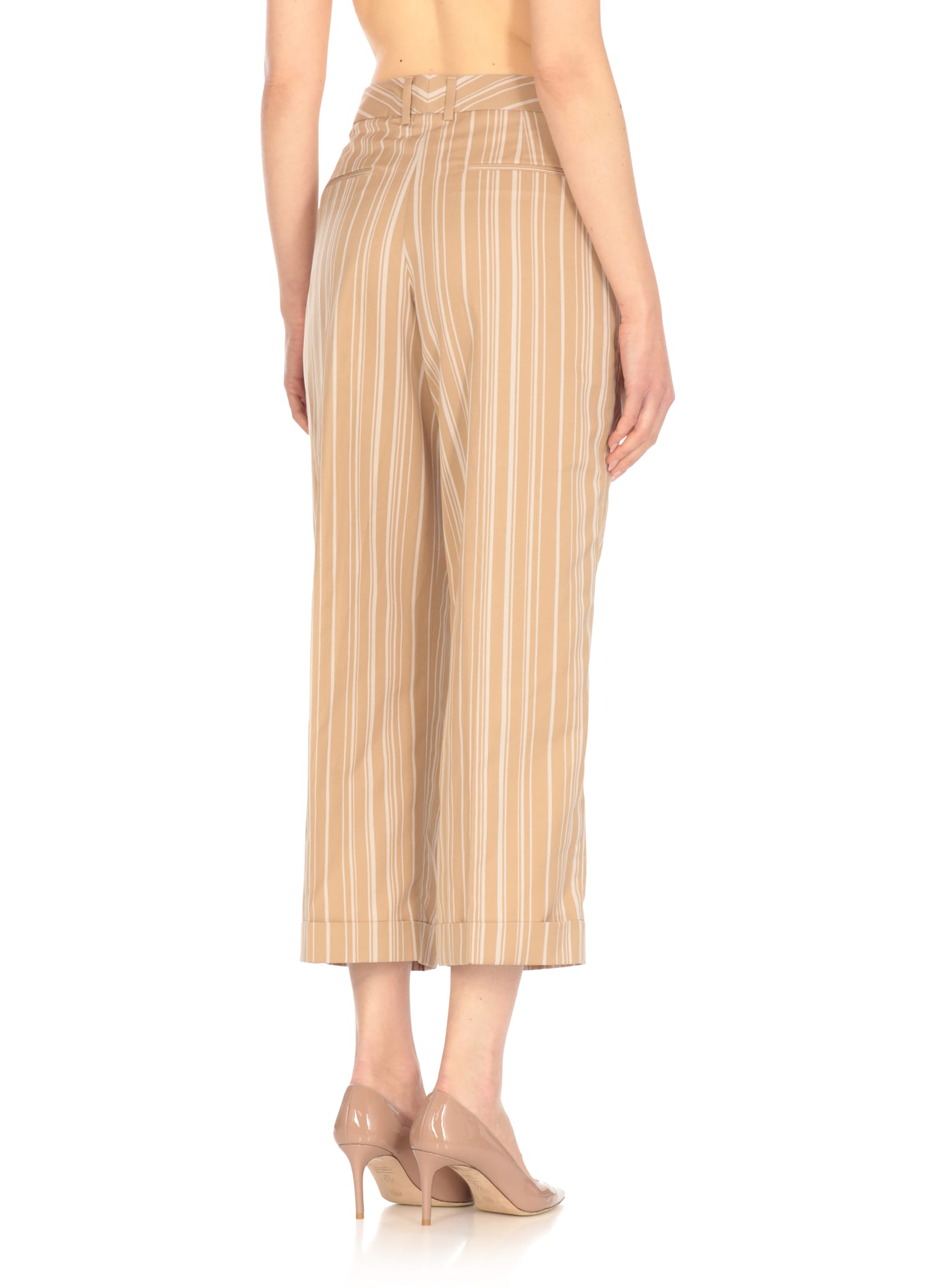Pt Torino Beige Cotton And Linen Cropped Pants
