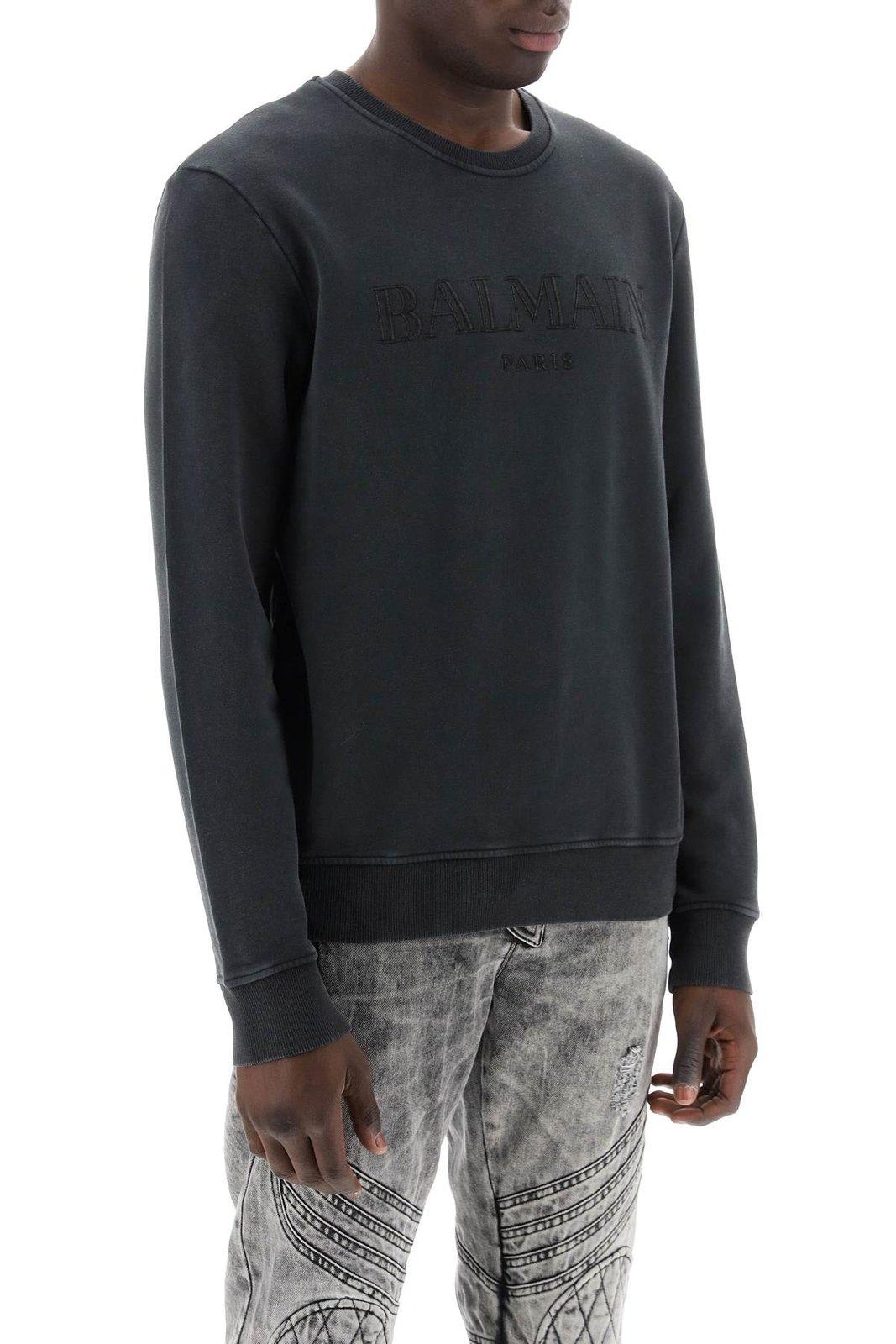 Shop Balmain Vintage Logo Embroidered Sweatshirt In Gris Gris (grey)