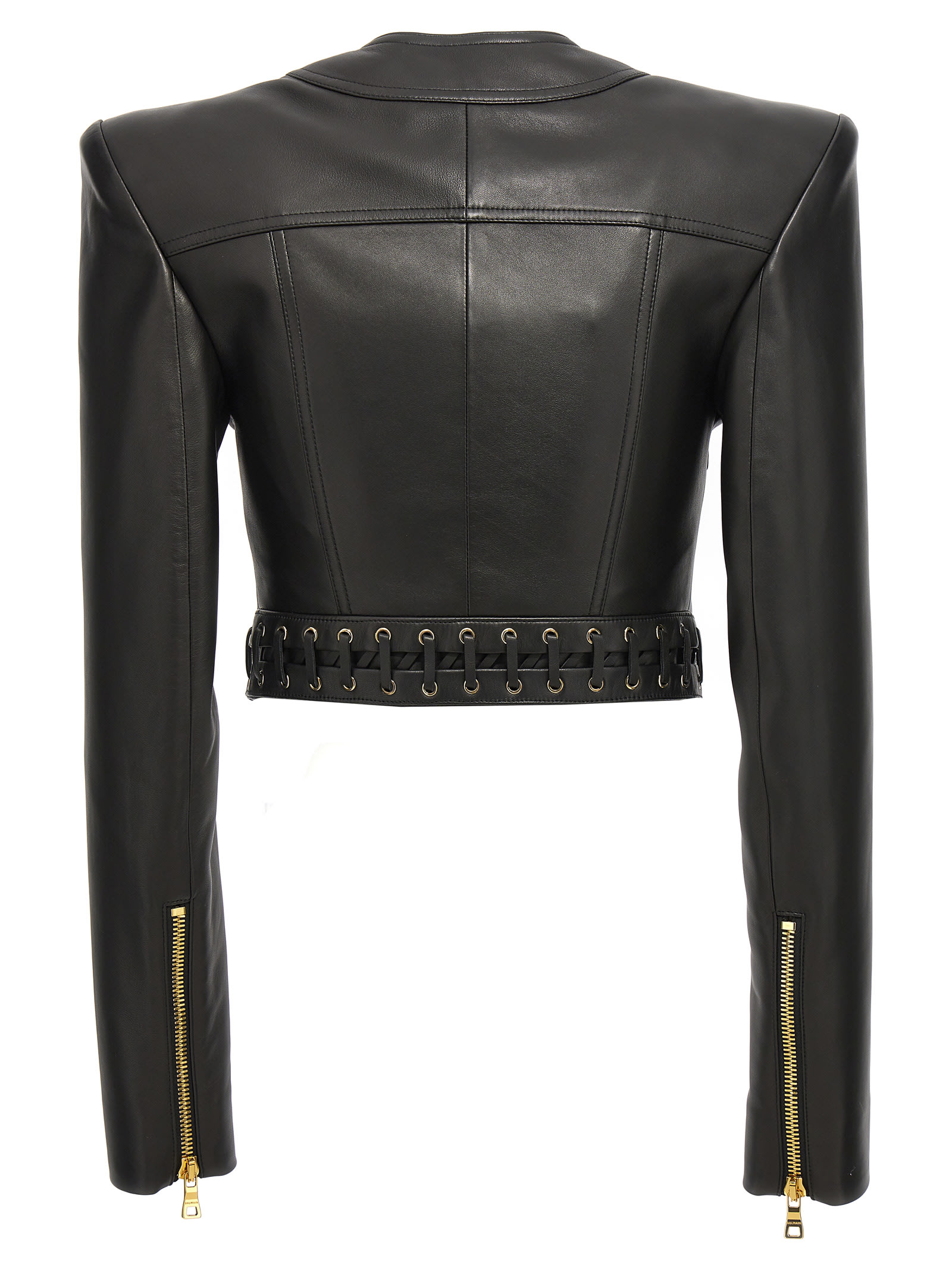 Balmain Women's Leather Cropped Jacket In Black ModeSens