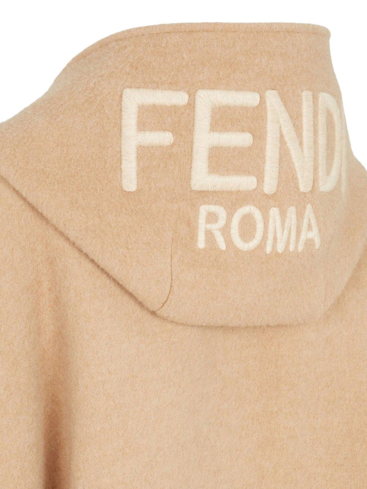 Shop Fendi Logo Embroidered Cape Jacket In Miele Dark