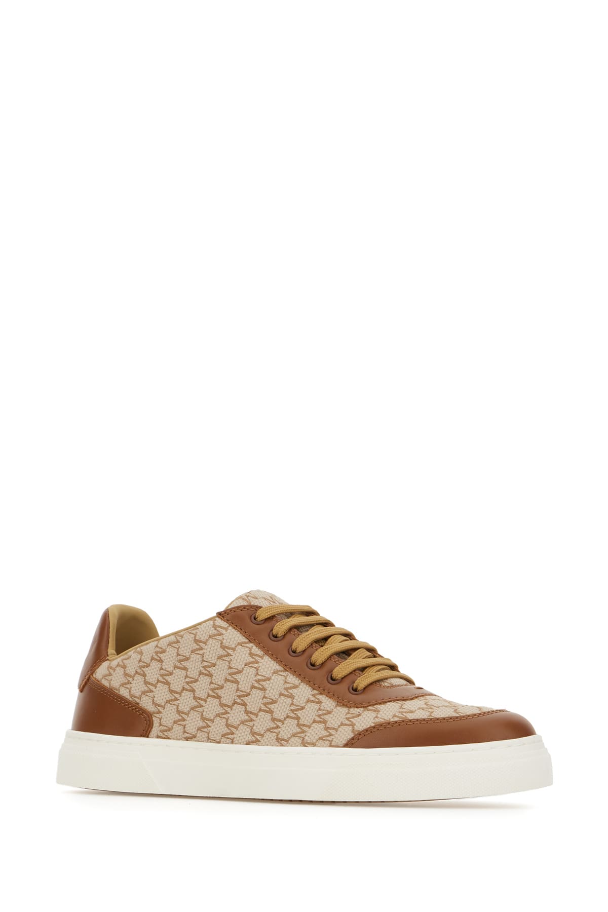 Max Mara Embroidered Canvas Sneakers Contrast Panels In Brown