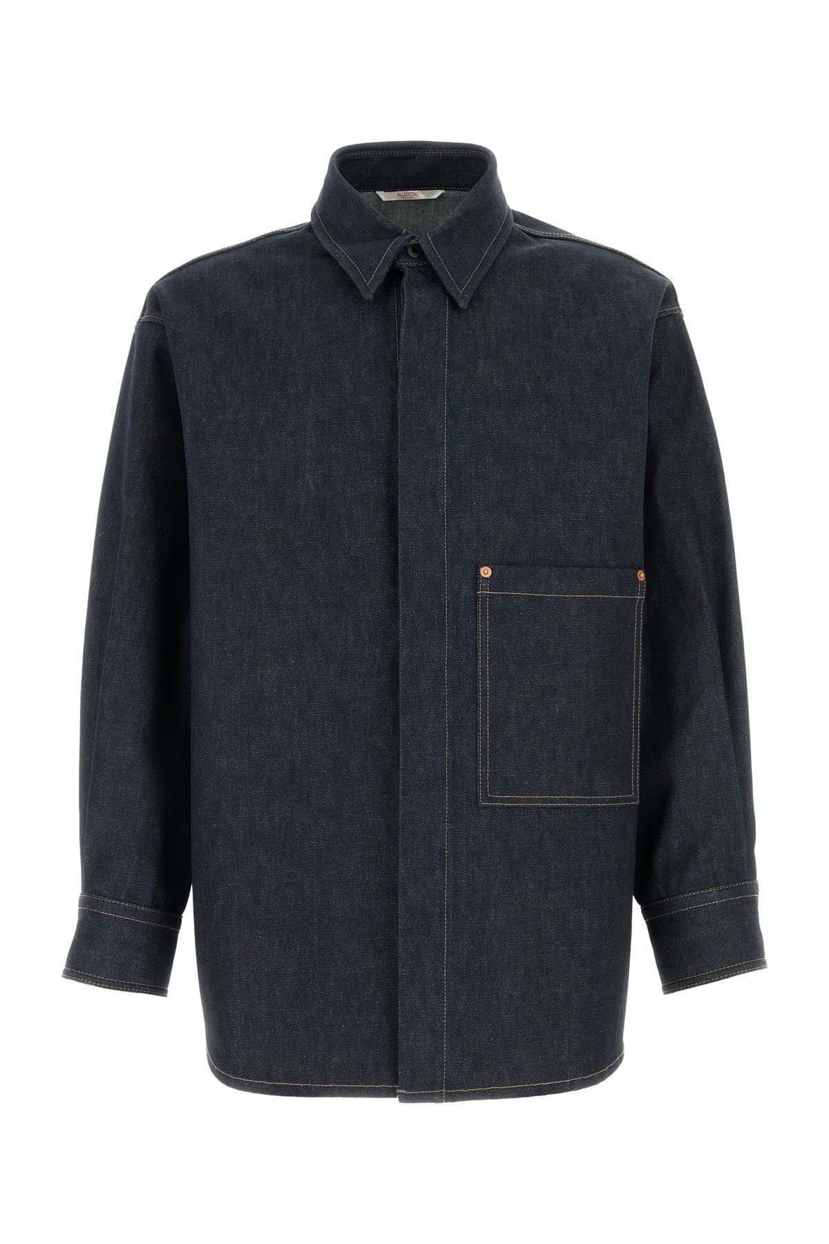 Shop Valentino Camicia In Denim Denim In Denimscuro