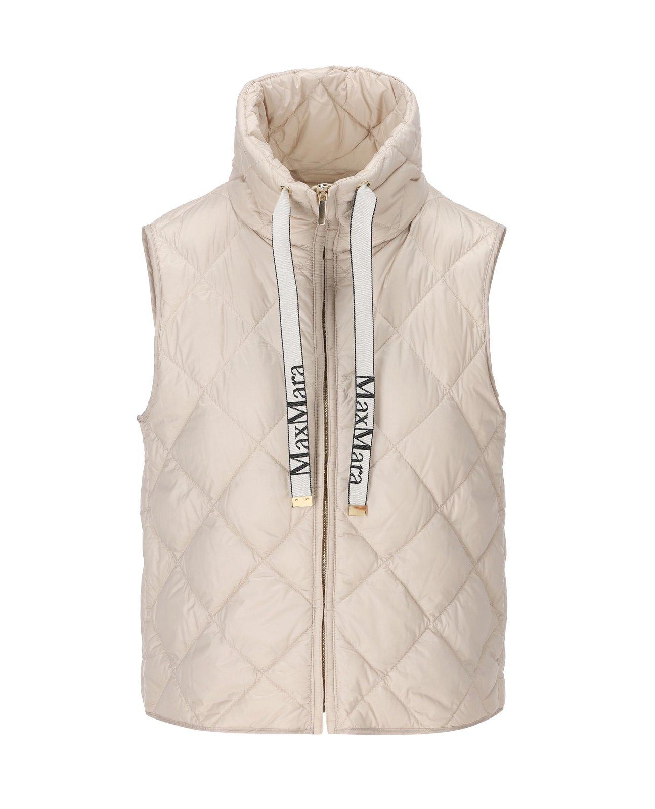 Shop Max Mara The Cube High Neck Drawstring Gilet In Panna