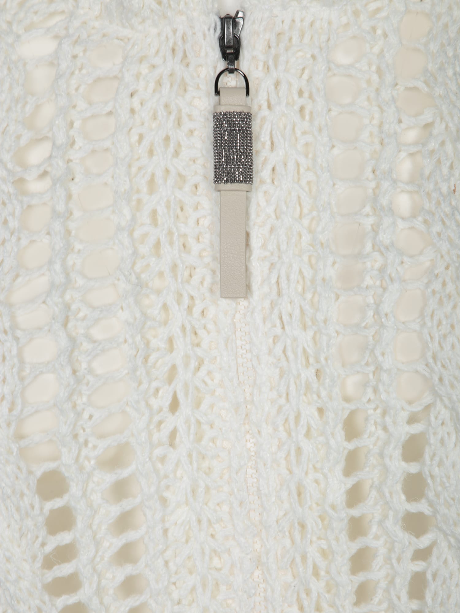 Brunello Cucinelli White Panama Crochet Cardigan In White