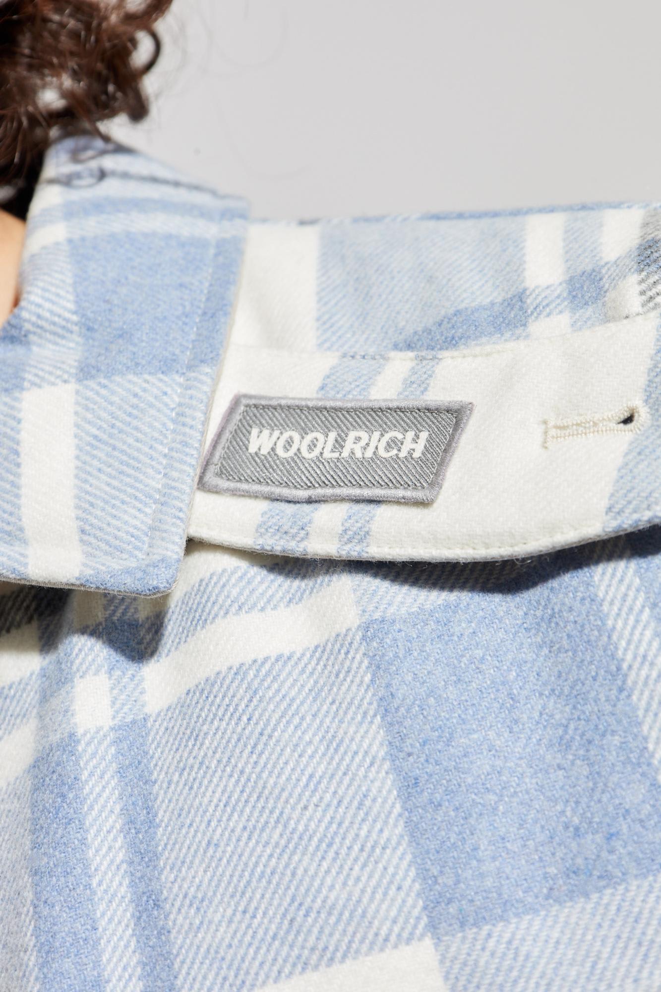 Woolrich Plaid Logo Jacket With Structured Collar In Blue
