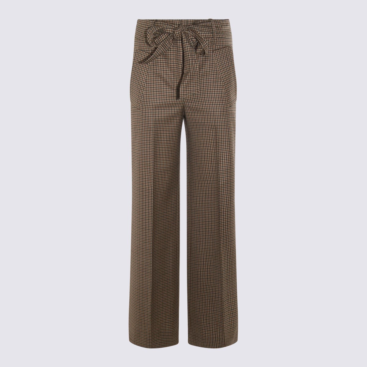 Incotex High Waist Wide Leg Checked Trousers Bow Detail In Brown