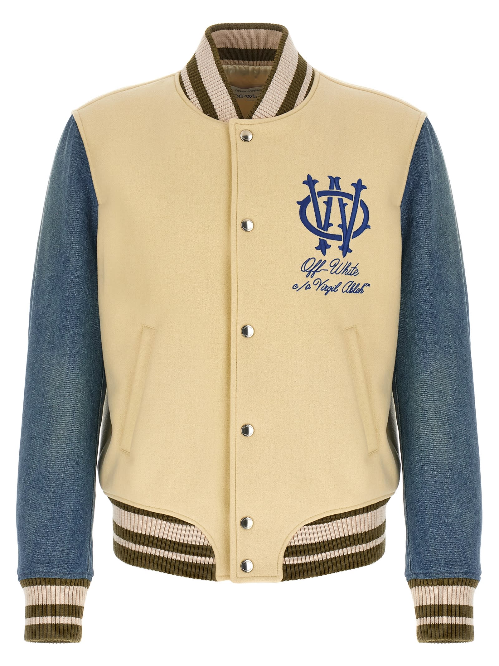 Off-white Gothic Wool Denim Varsity Puffer Jackets White In White