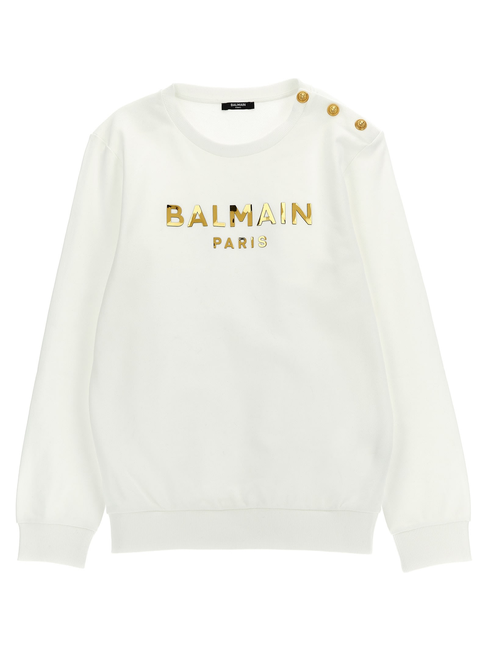 Shop Balmain Logo Sweatshirt In Bianco/oro