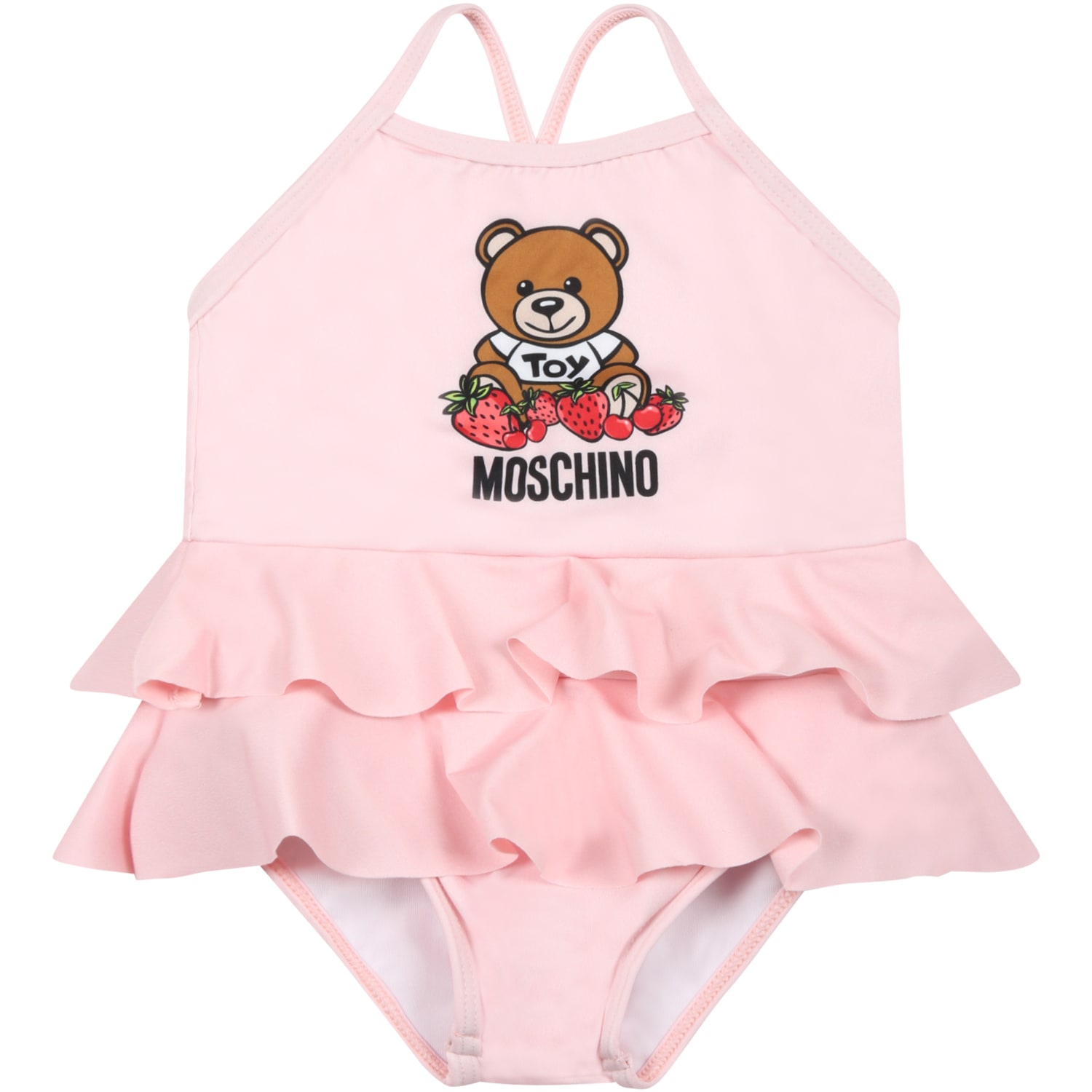 Moschino Pink Swimsuit For Baby Girl With Teddy Bear