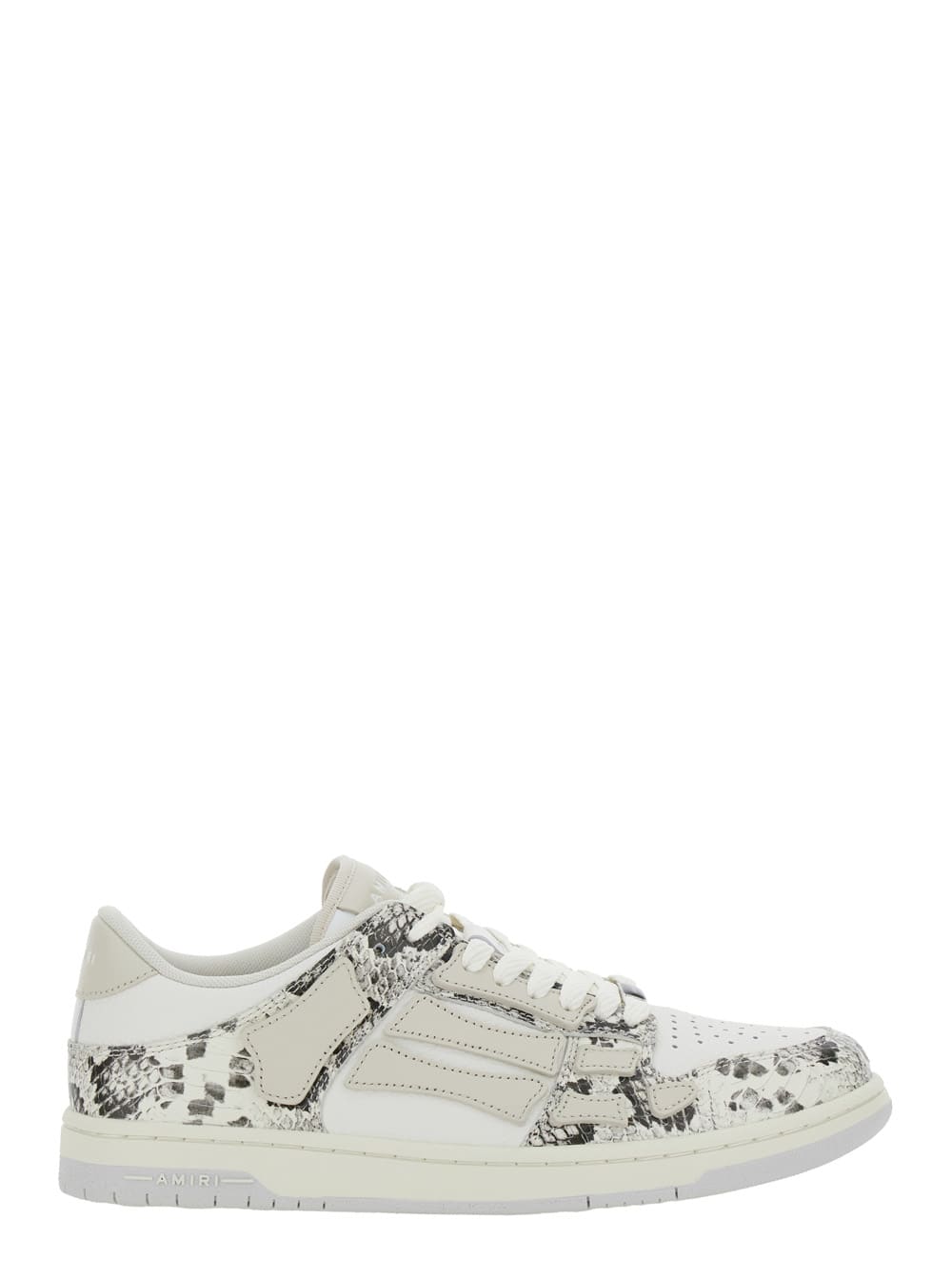 Shop Amiri Skull Grey Low Top Sneakers With Skull Patch In Snake Printed Leather Man