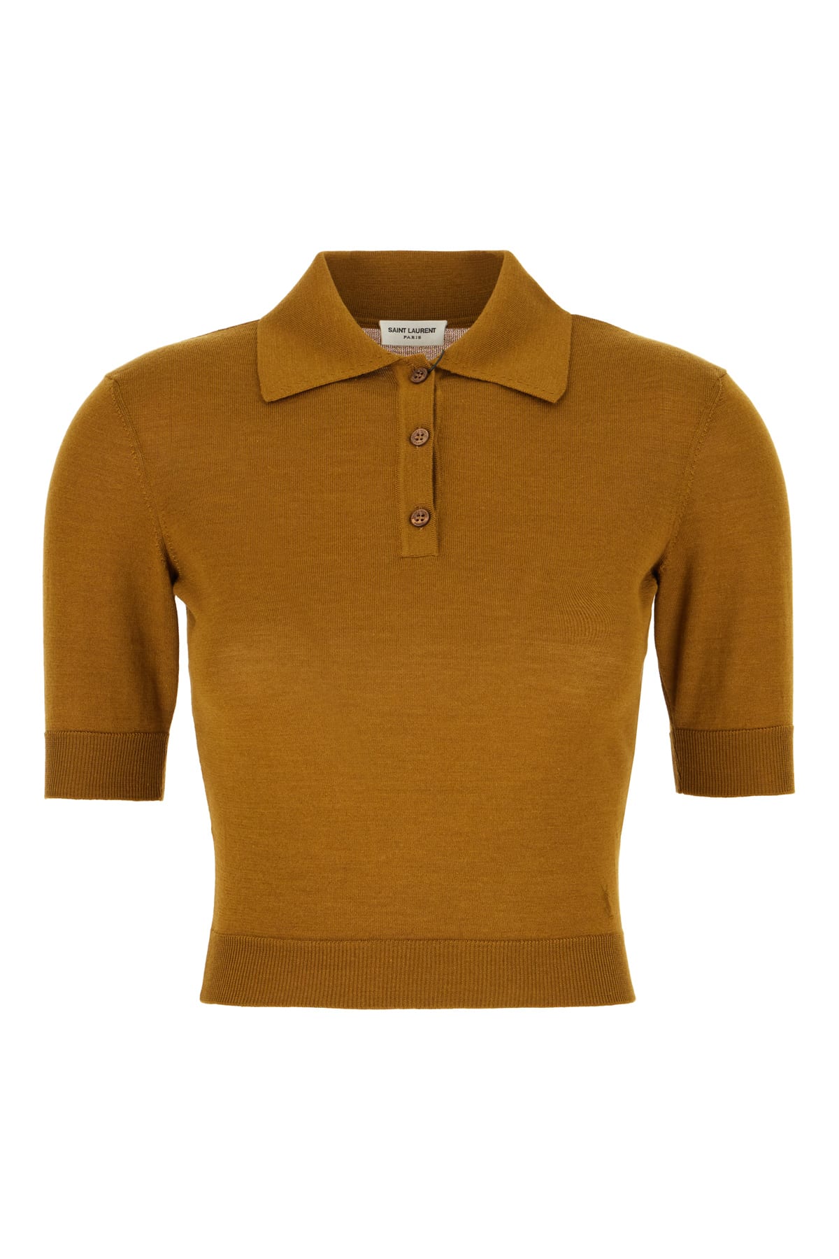 Saint Laurent Embroidered Wool, Cashmere And Silk-blend Polo Shirt In Mordore