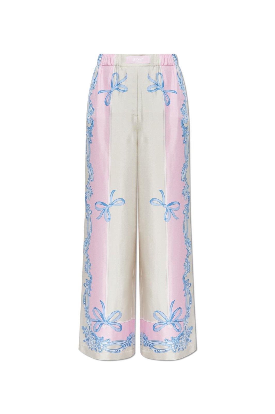 Versace Silk Twill Pajama-style Trousers With Medusa Cameo Print
