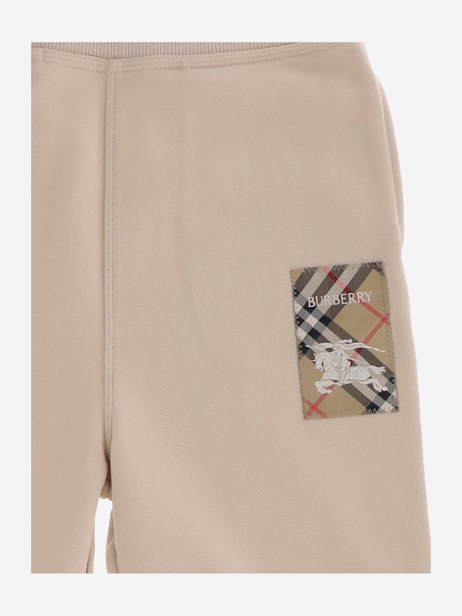 Burberry Cotton Pants With Check Application In Beige