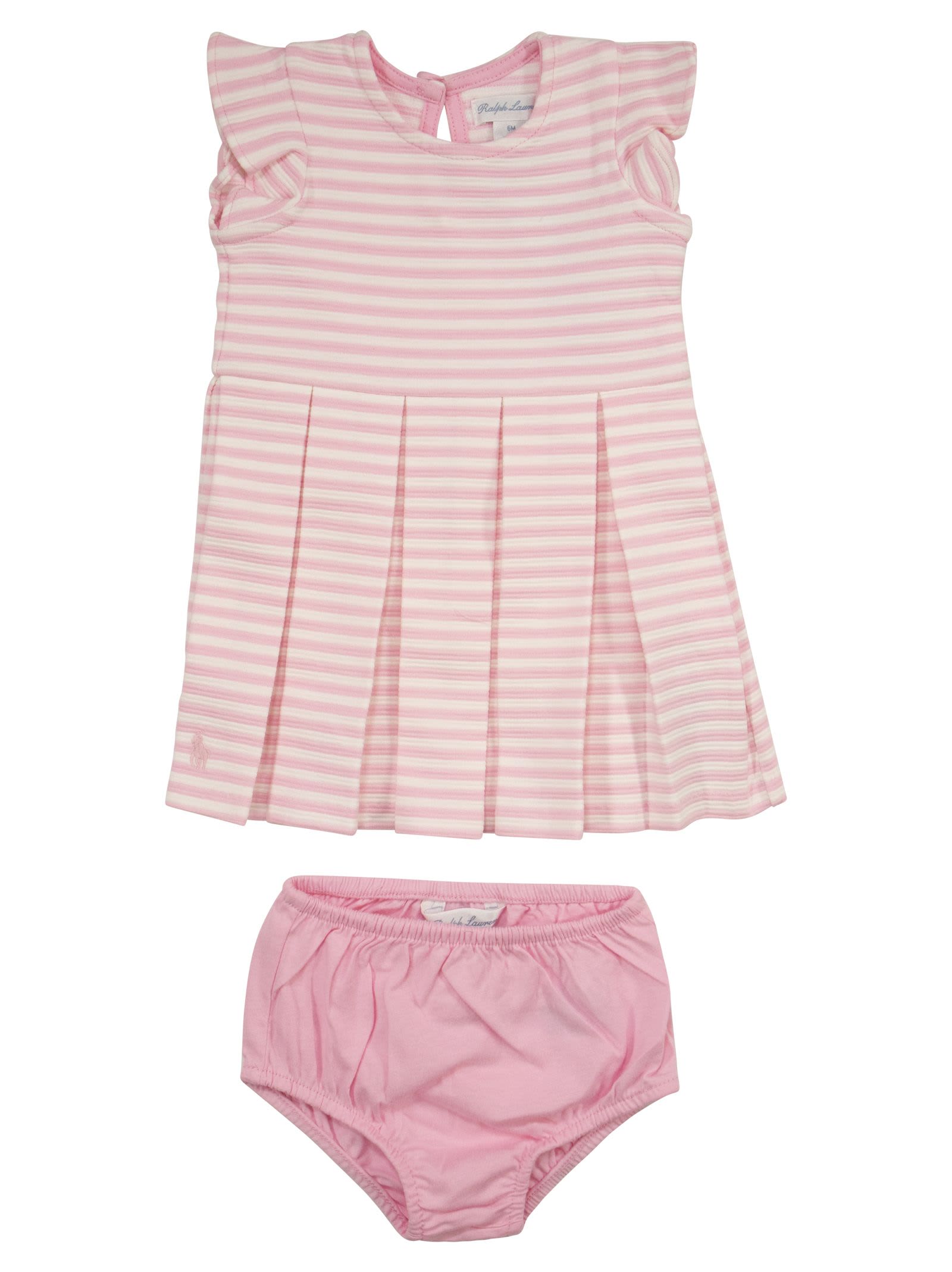 Polo Ralph Lauren Babies' Striped Cotton Dress In Pink/white